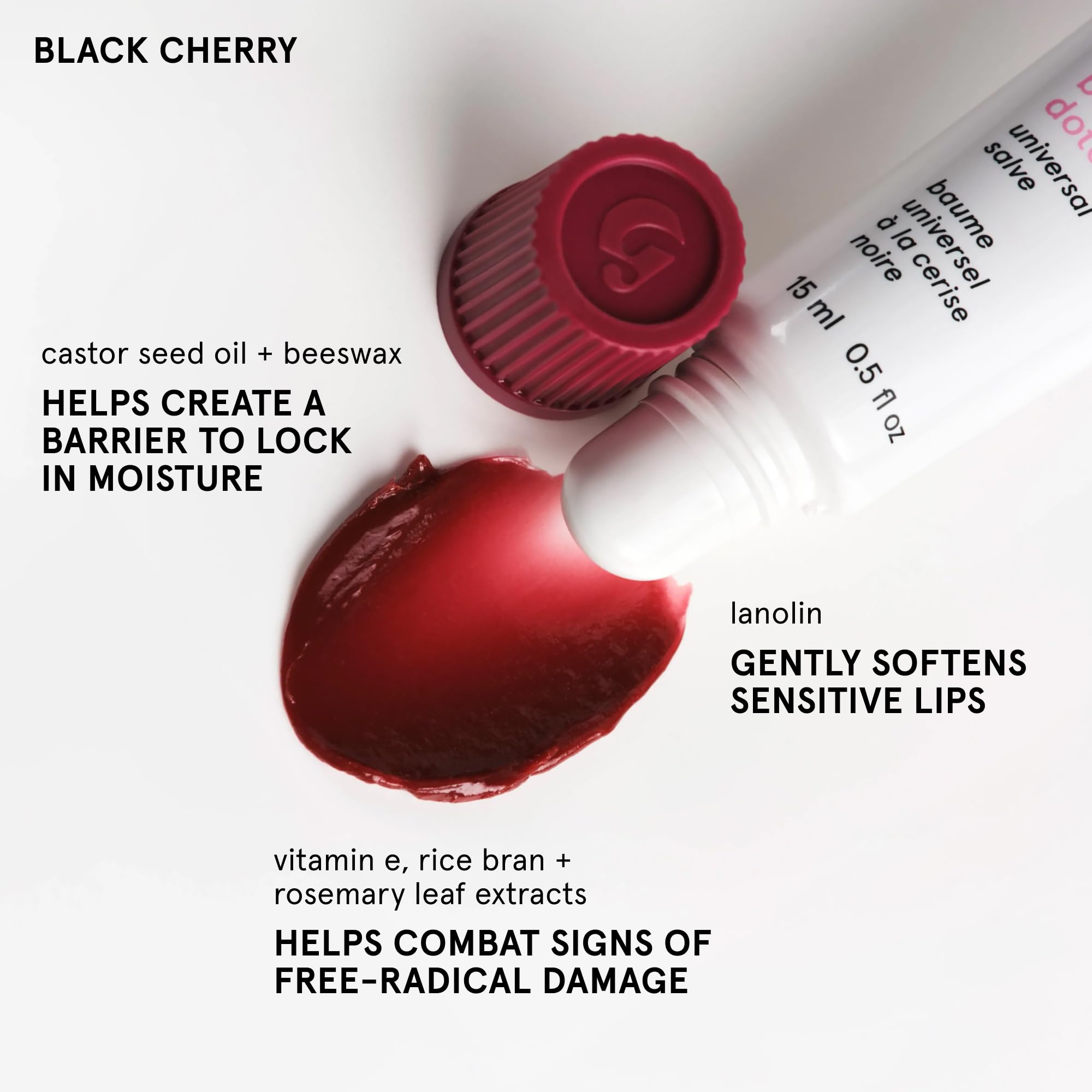 Glossier Balm Dotcom Hydrating Tinted Lip Balm - Universal Salve, Up to 12Hr Moisture for Dry Lips, Cuticles & Skin - Lanolin, Beeswax & Castor Oil - Black Cherry, Burgundy Tint, 15ml GlossierAu supplements