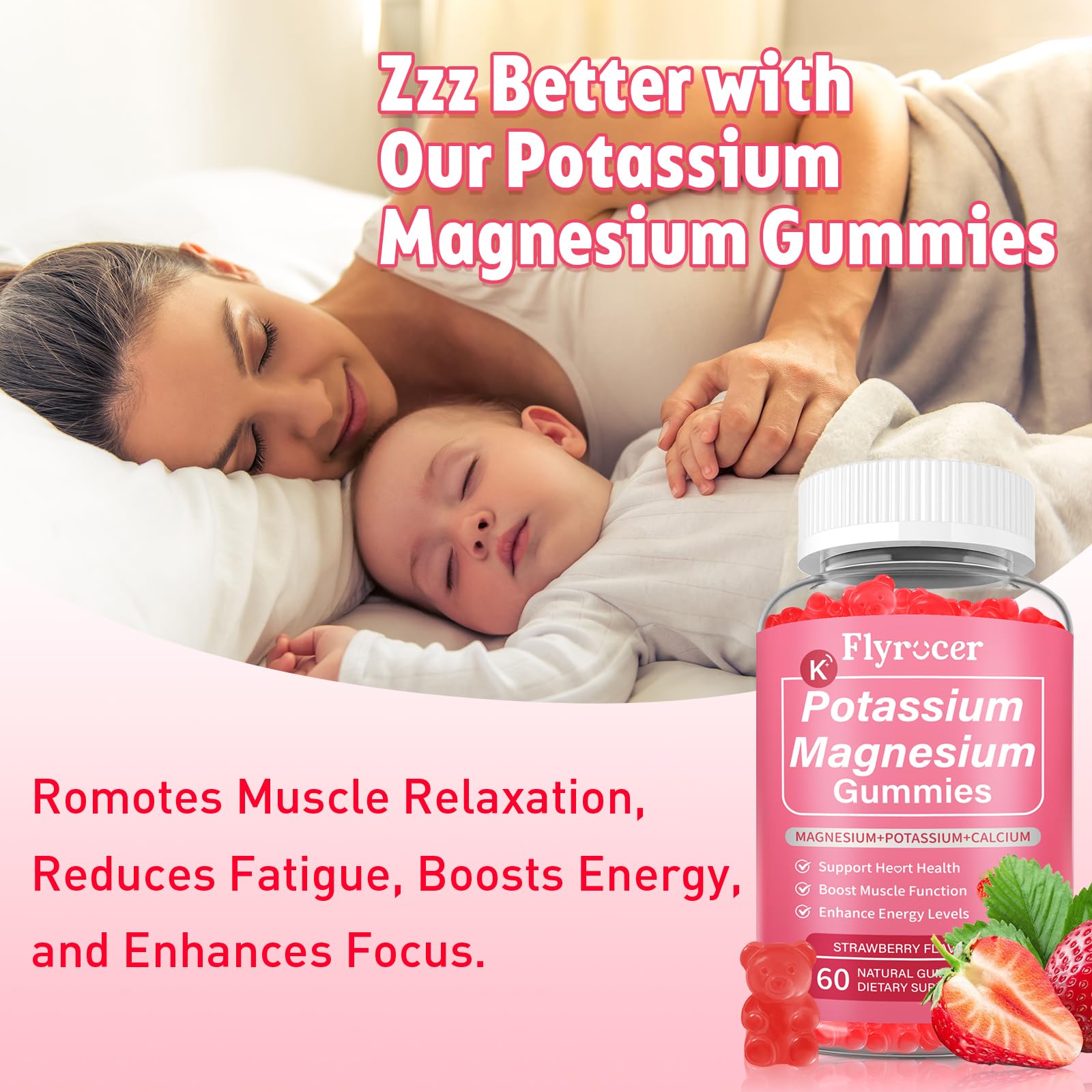 2 Pack Potassium Magnesium Gummies for Men & Women, Potassium Magnesium Supplement for Leg Cramps, Muscle Health, & Electrolyte Balance, Strawberry Flavor, 120 Gummies FlyrocerAu supplements