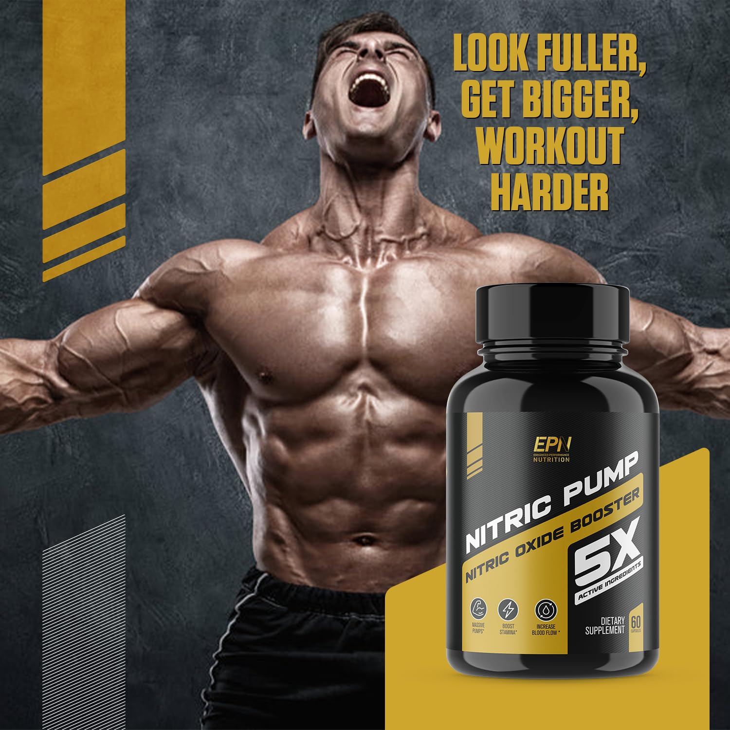 Nitric Pump 5X | #1 Rated Nitric Oxide Booster Supplement | Stim Free Pre Workout EPN SupplementsAu supplements