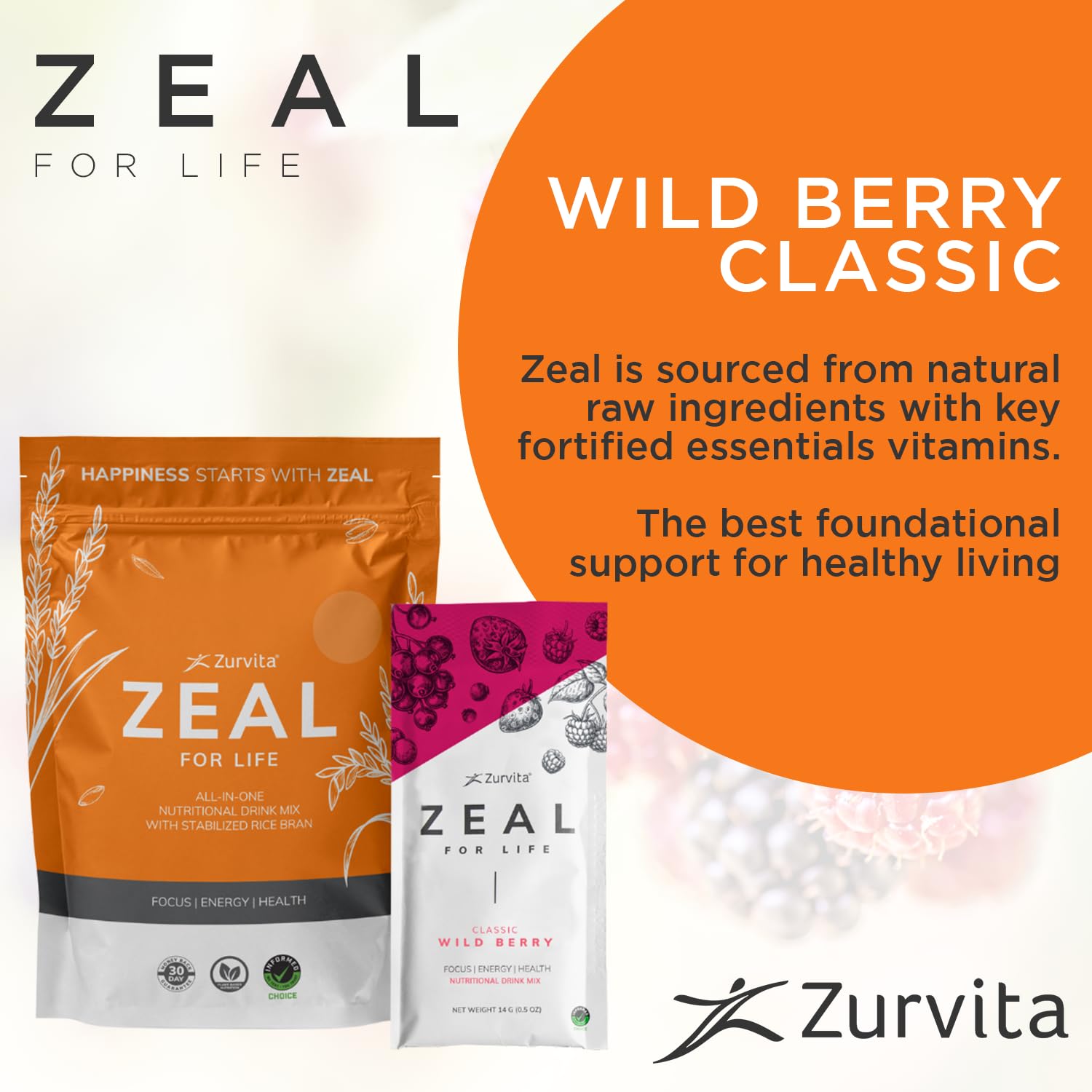 Zurvita - Zeal for Life Wellness Drink Mix - Wild Berry (Classic) Flavor - Gluten-Free, Vegan, with Vitamins and Minerals - 10 Single Packets ZurvitaAu supplements