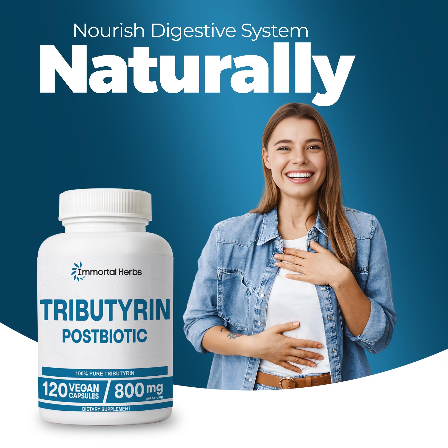Immortal Herbs Tributyrin Supplement 800mg, Advanced Butyrate Form, 55% Standardized, More Effective Delivery Than Sodium Butyrate, 120 Capsules, Non-GMO & Gluten Free Postbiotic Supplement Immortal HerbsAu supplements