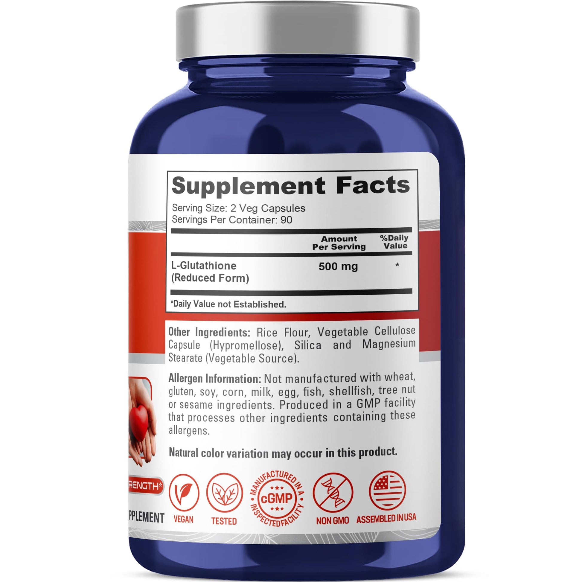 NusaPure Reduced Glutathione 500mg 180 Veggie Capsules (Vegan,Non-GMO) L-Glutathione NusaPureAu supplements