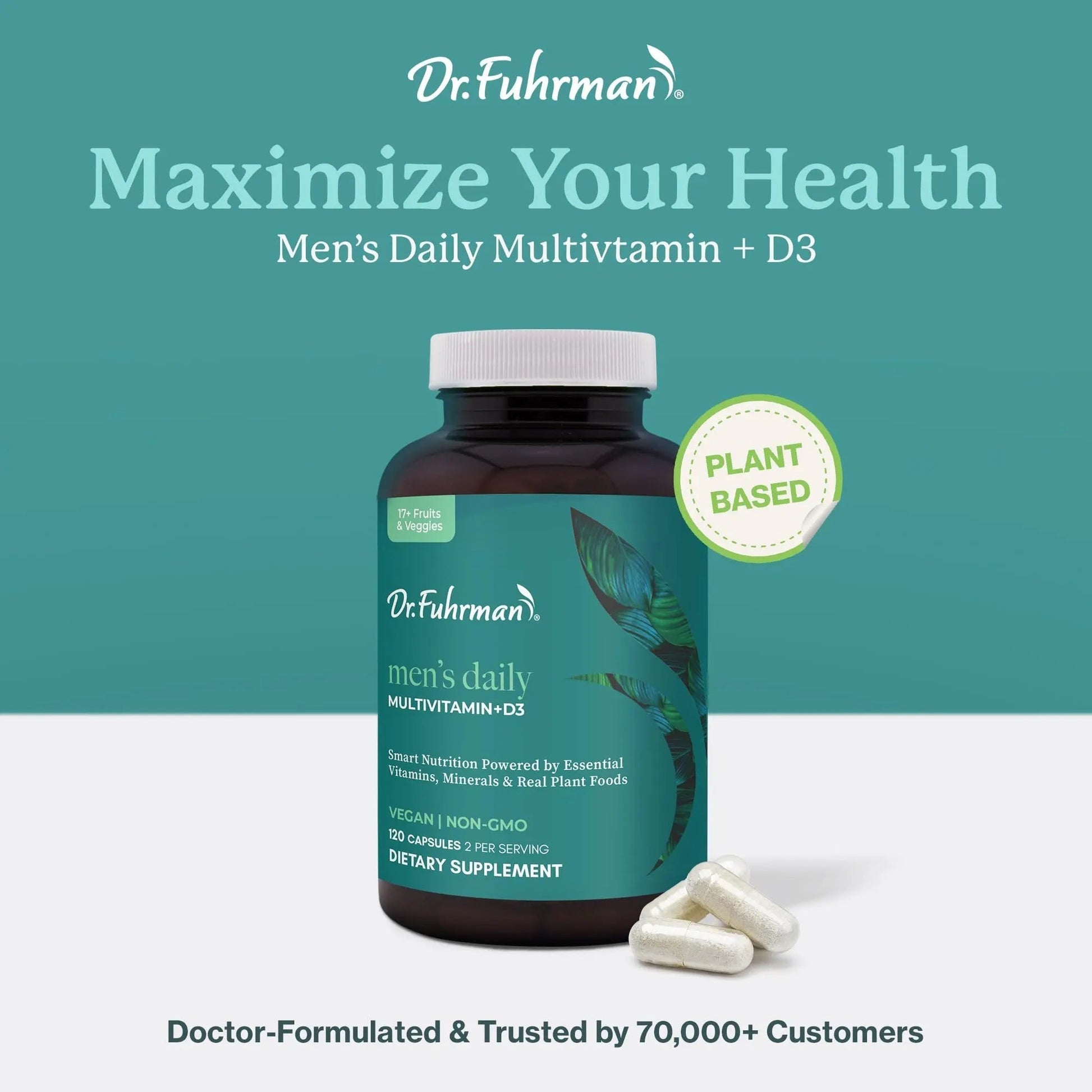 Dr. Fuhrman 2 Month Supply Multivitamin for Men + D3 Vitamin for Immune Support | Vegan Formula Womens Multivitamin with B12 & Zinc | Dr. FuhrmanAu supplements