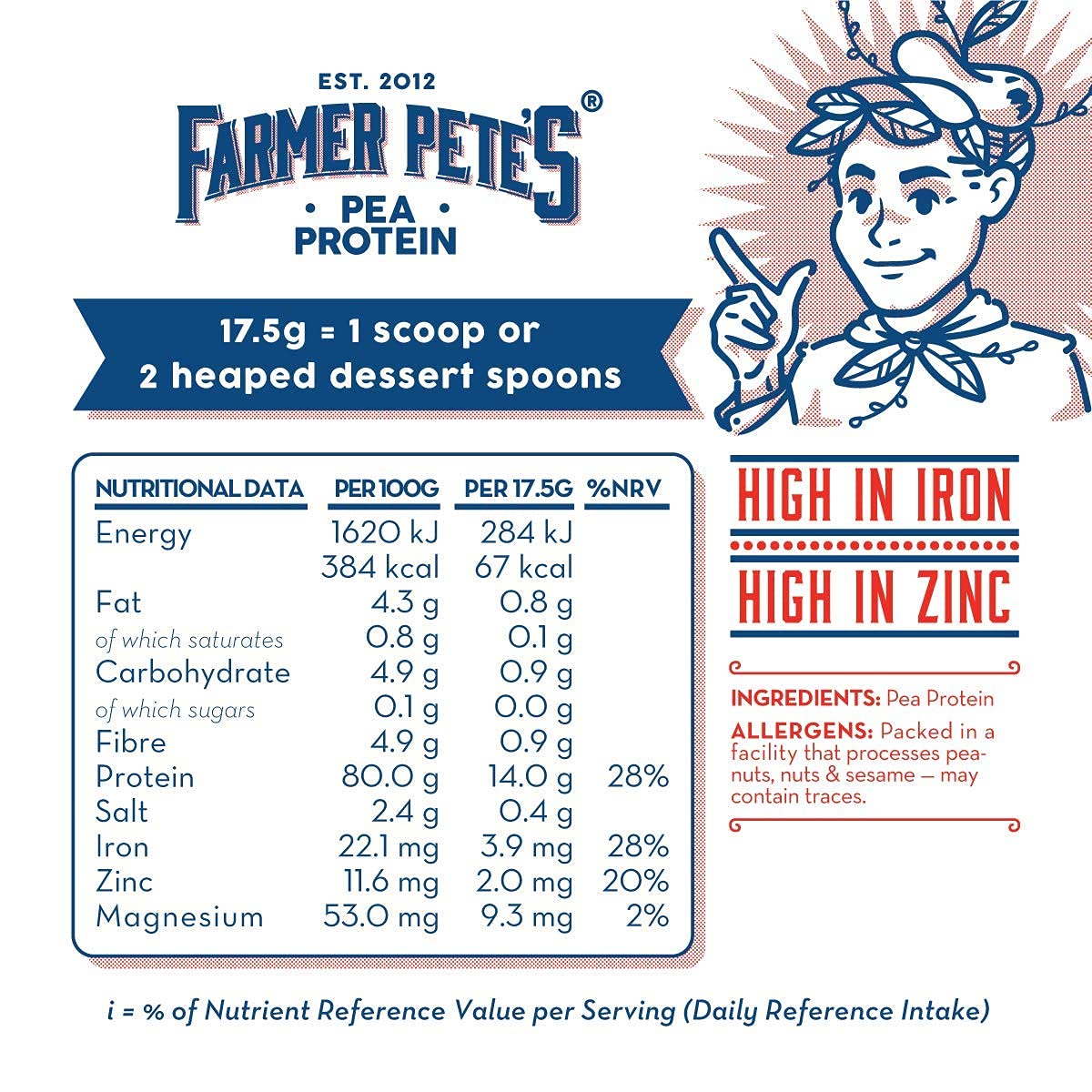 Farmer Pete's Pea Protein Powder 1kg - Dairy Free, Gluten Free, Natural Plant Based Vegan Protein Powder Isolate (1kg) Farmer Pete'sUS supplements