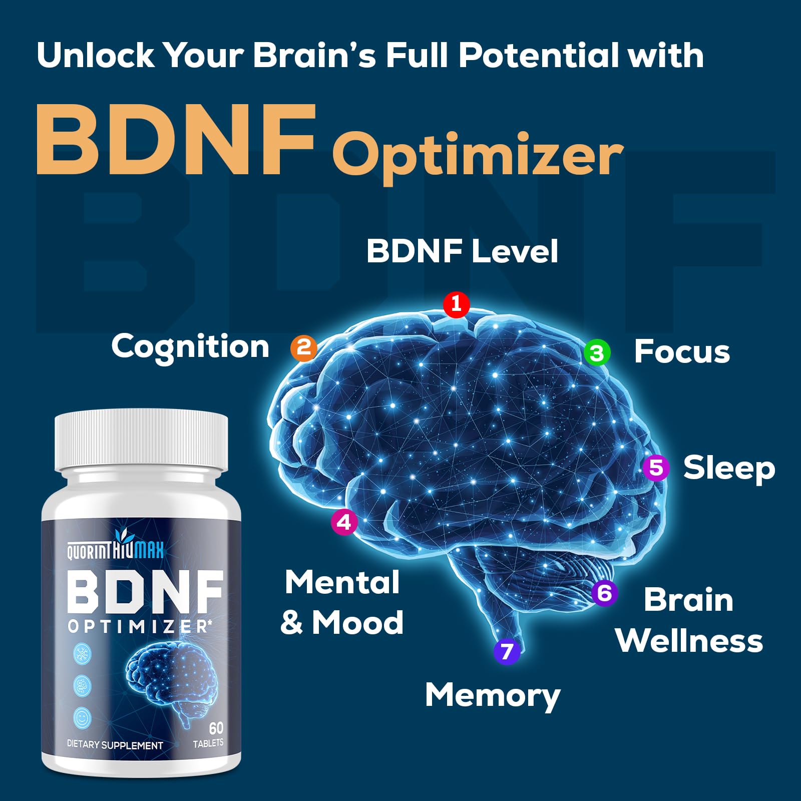 Nootropic Brain Supplement for Memory and Focus – BDNF Optimizer – Cognitive, Mental Clarity & Mood – High Absorption – Organic Lion's Mane, L-Theanine, Ginkgo Biloba & Alpha GPC – 60 Tablets QuorinthiumaxAu supplements
