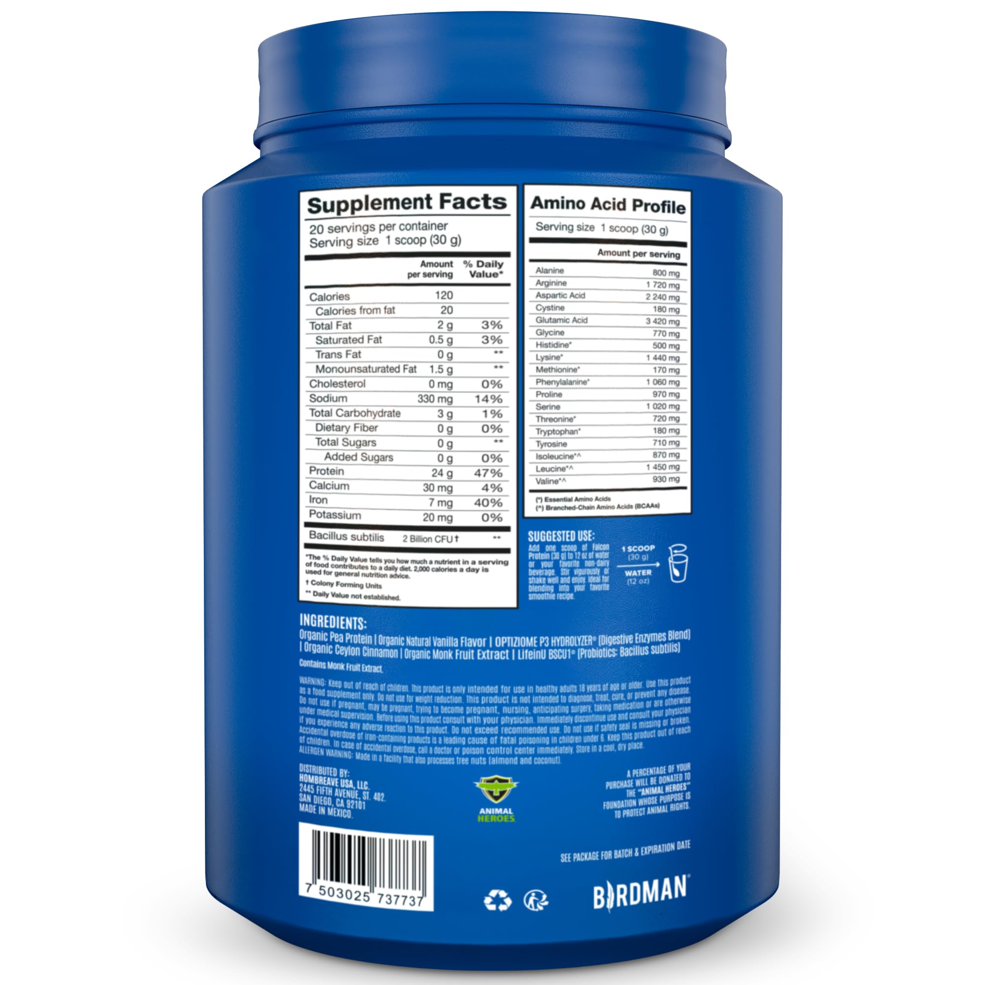 BIRDMAN Falcon Vegan Protein Powder Organic, Stevia & Sugar Free, Plant Based Protein BIRDMANUS supplements
