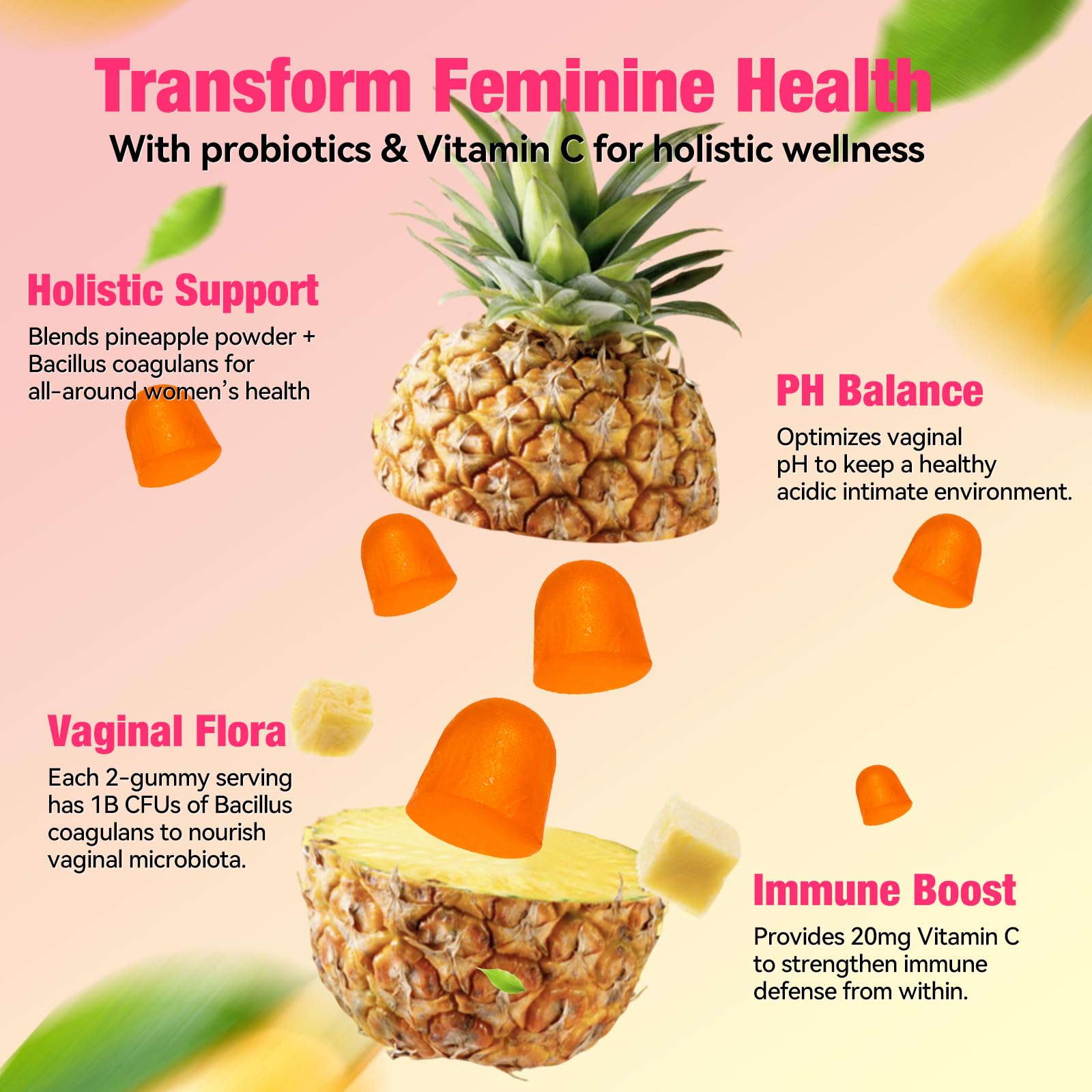 QualiLife Premium Feminine Balance Gummies for Women – Probiotic Vaginal Health Support with Vitamin C – pH Balance & Flora Support – Sugar Free, Vegan, Hawaiian Pineapple Flavor – 60 Gummies (1) QualiLifeAu supplements
