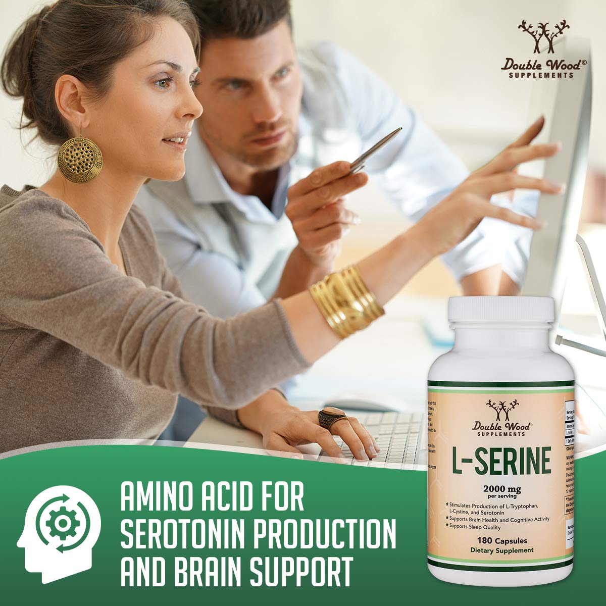L-Serine Capsules (Third Party Tested) - 2,000mg Servings Used in Clinical Study, 180 Count, 500mg per Capsule (L Serine Amino Acid for Serotonin Production and Brain Support) by Double Wood Double Wood SupplementsAu supplements