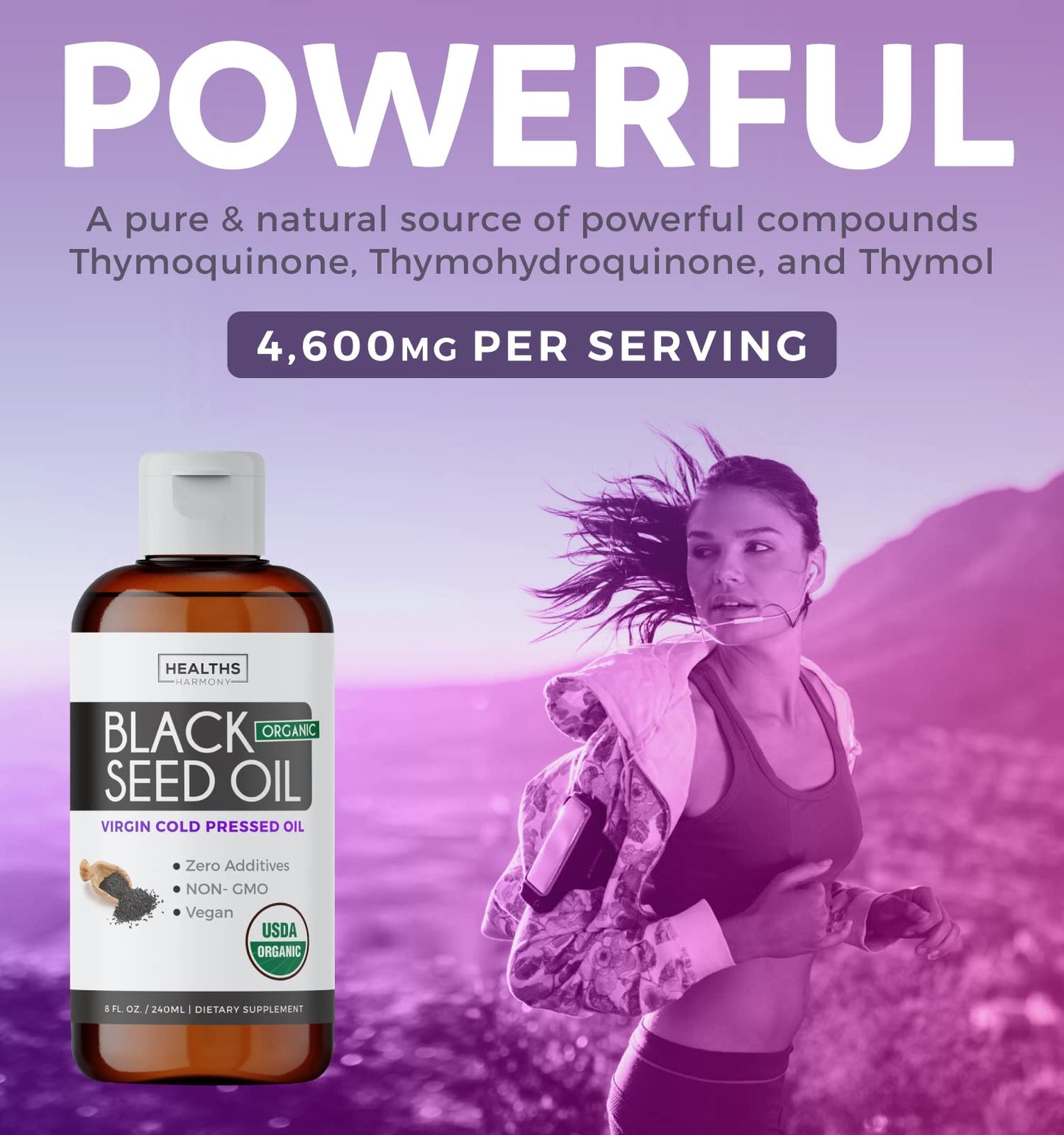 USDA Organic Black Cumin Seed Oil Liquid (8 fl oz) Premium Cold-Pressed Nigella Sativa Healths HarmonyUS supplements
