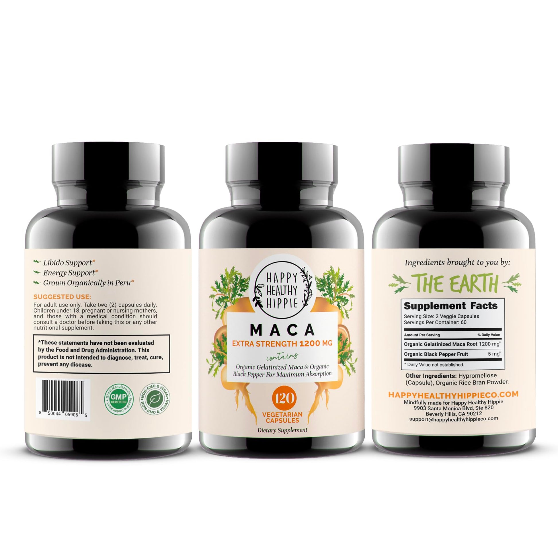 Organic Maca Root Capsules 1200 mg – Libido Booster for Women Fast Acting & Potent | Female Maca Supplement | Energy Pills from Peru | Includes Black Pepper for High Absorption | Vegan, 120 Ct Happy Healthy HippieAu supplements