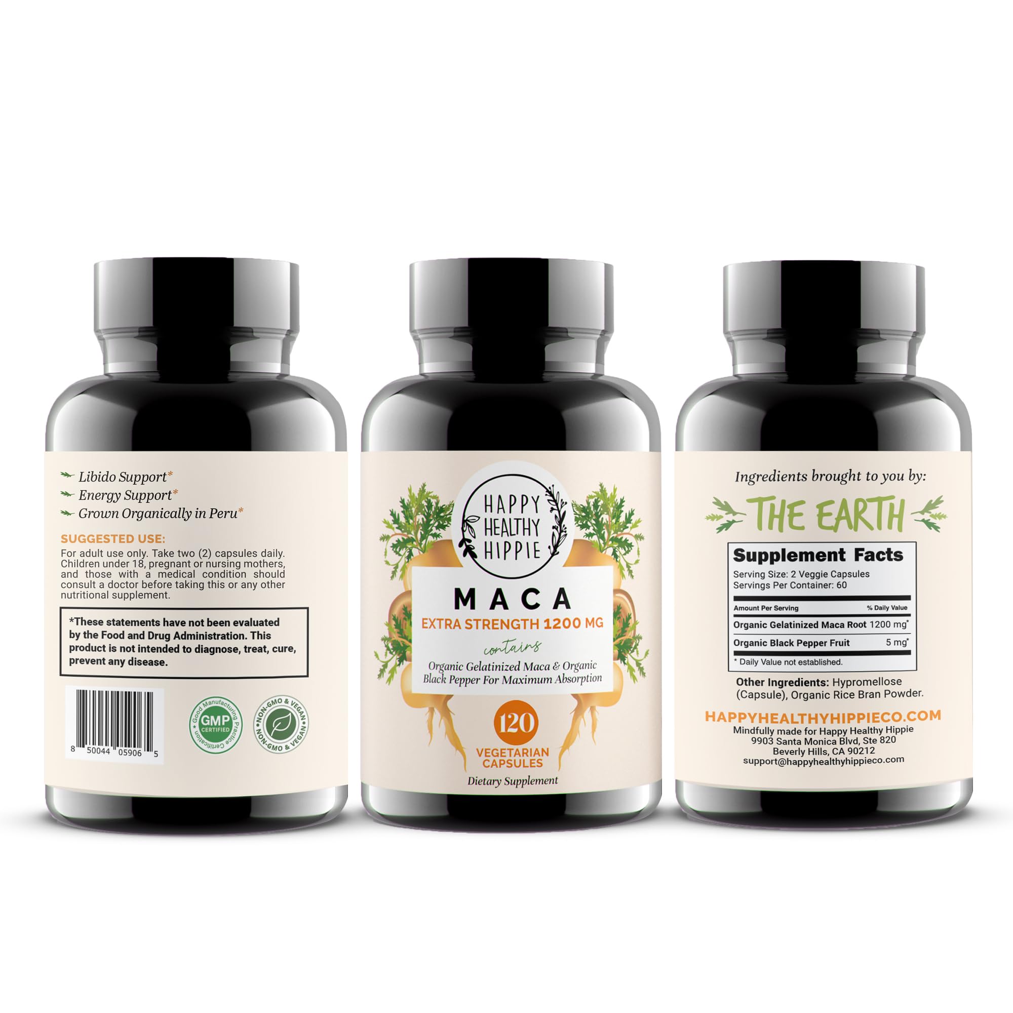 Organic Maca Root Capsules 1200 mg – Libido Booster for Women Fast Acting & Potent | Female Maca Supplement | Energy Pills from Peru | Includes Black Pepper for High Absorption | Vegan, 120 Ct Happy Healthy HippieAu supplements