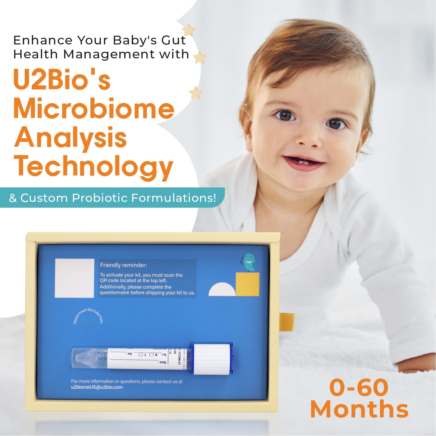U2Biome Bebe Baby Gut Microbiome Test Kit, at-Home Collection Kit, Health Indicators for Growth & Development & Allergy, Personalized Report & Probiotics Recommendations, from 0 to 60 Months U2Biome BebeAu supplements