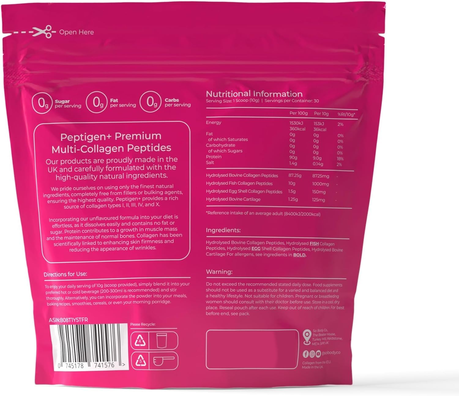 SoBodyCo Premium Collagen Supplement, Unique 5 Types of Collagen Powder, 300000mg, Collagen Peptides, Collagen So Body CoAu supplements