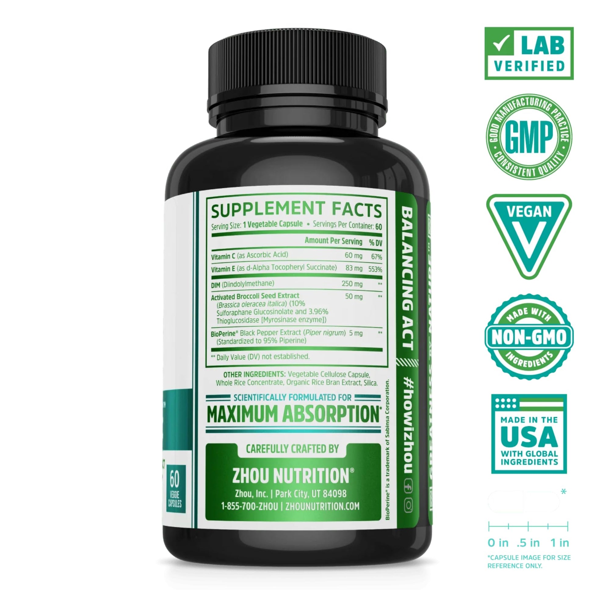 Zhou DIM Active - DIM Supplement, Hormone Balance for Women & Men, Hormonal Support with 250mg Diindolylmethane - 60 Vegan Capsules ZHOUAu supplements