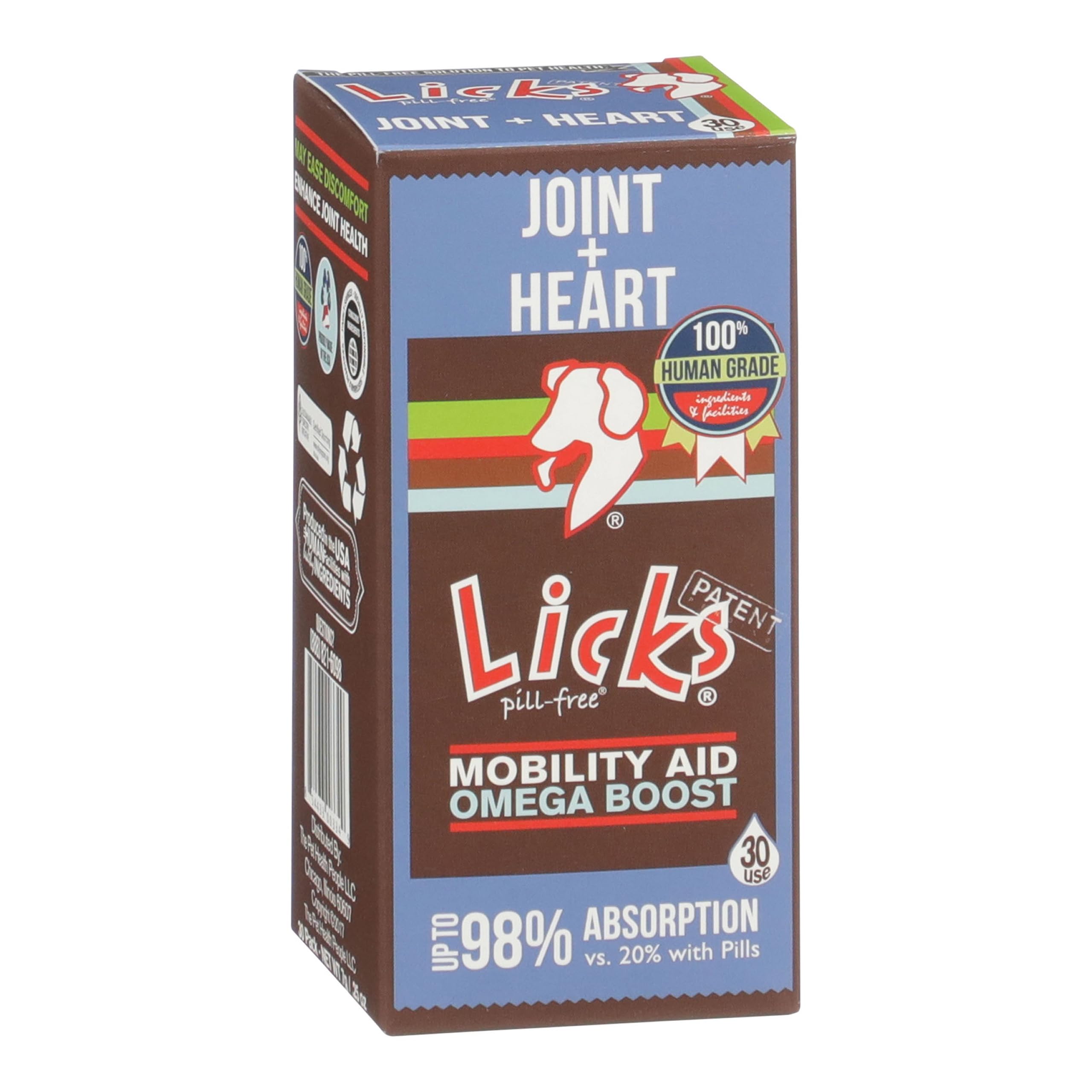 Licks Pill-Free Dog Joint and Heart - Glucosamine & Omega 3 Fish Oil Supplement for Dogs - Inflammation Supplements for Joint Support - Gel Packets - 30 Use Licks Pill FreeAu supplements