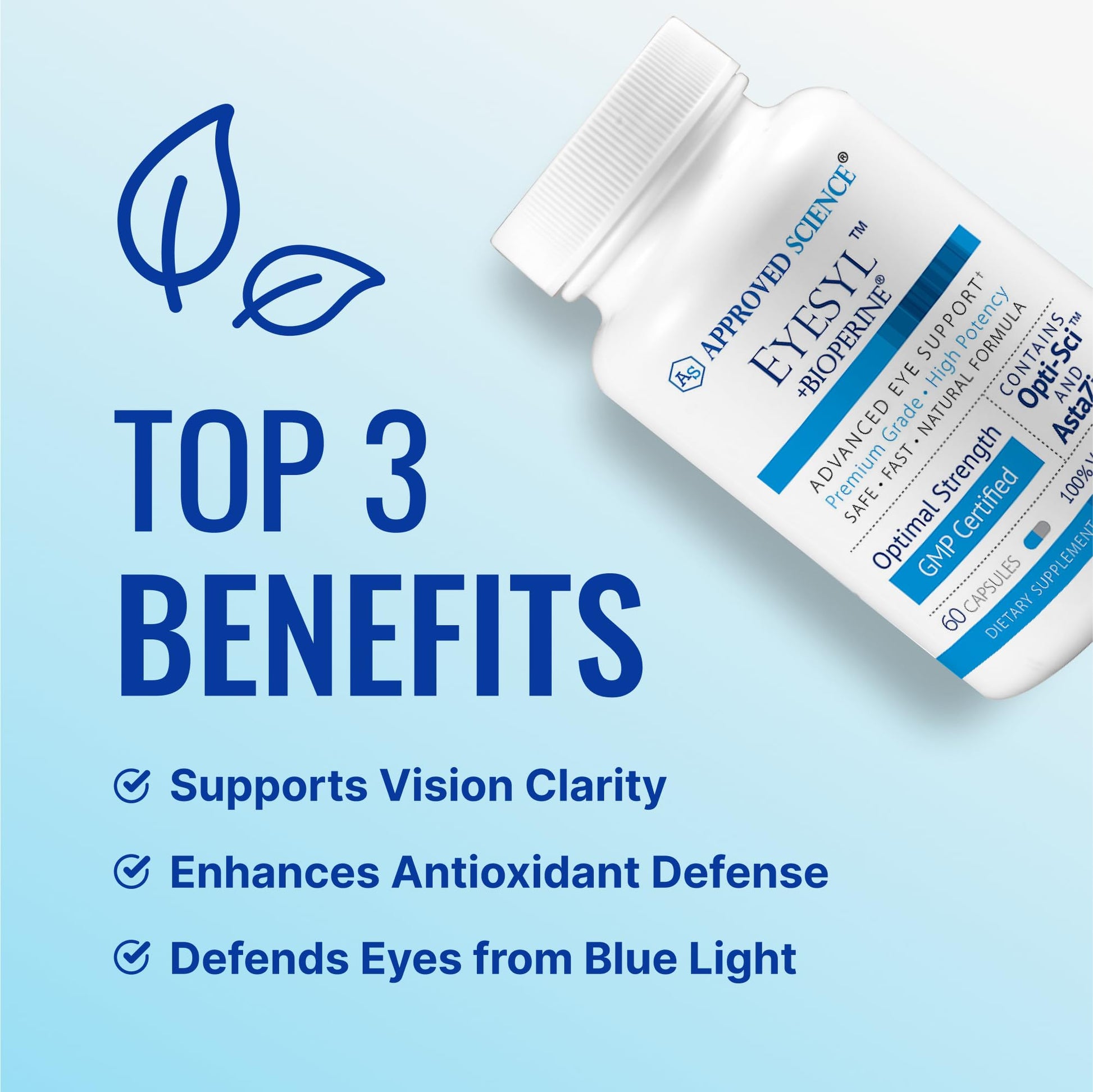 Approved Science EyeSyl - Eye Support Supplement - Chromium Picolinate, Taurine, Lutein, Zeaxanthin, Bilberry, BioPerine - 1 Month Supply - 60 Capsules - Made in The USA Approved ScienceAu supplements