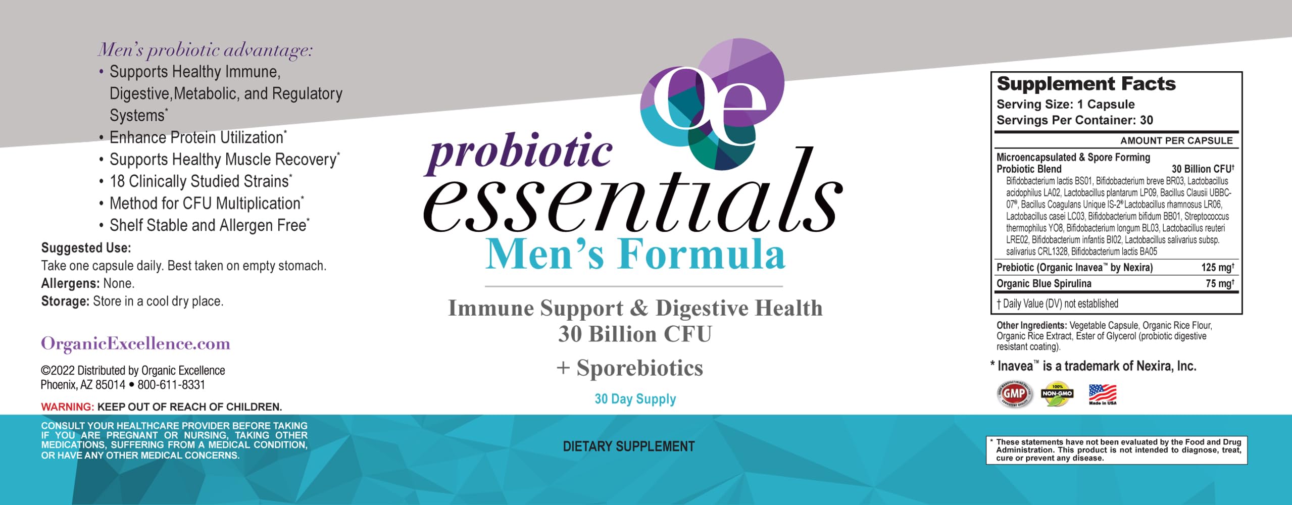 Organic Excellence Mens L Reuteri Probiotics for Gut Health with Prebiotics – 18 Strains for Digestive Health, Bloating & Immune Support – 30 Billion Probiotics + Sporebiotics – 30 Capsules Organic ExcellenceAu supplements