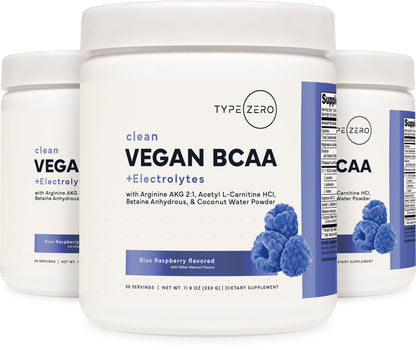 Type Zero Ultra Clean Vegan BCAA Powder + Electrolytes (Blue Raspberry | 6G) 2:1:1 Sugar-Free/No Sucralose BCAAs Amino Acids Supplement - BCAA Vegan Amino Acids After Workout Drink, 30 Servings Type ZeroUS supplements