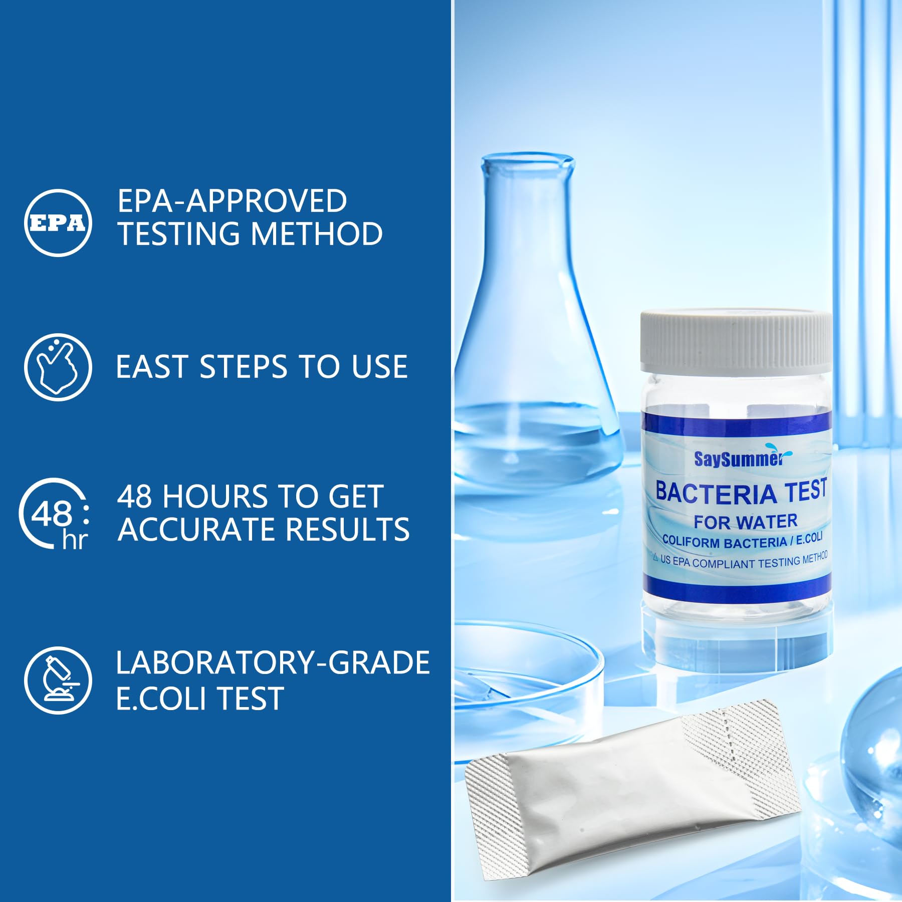 Drinking Water Bacteria Test Kit: 4 Tests Detecting Coliform E coli Bacteria - at Home Well Water Testing Kits for Drinking Water Pool Hot Tub Aquarium and More SaySummerAu supplements