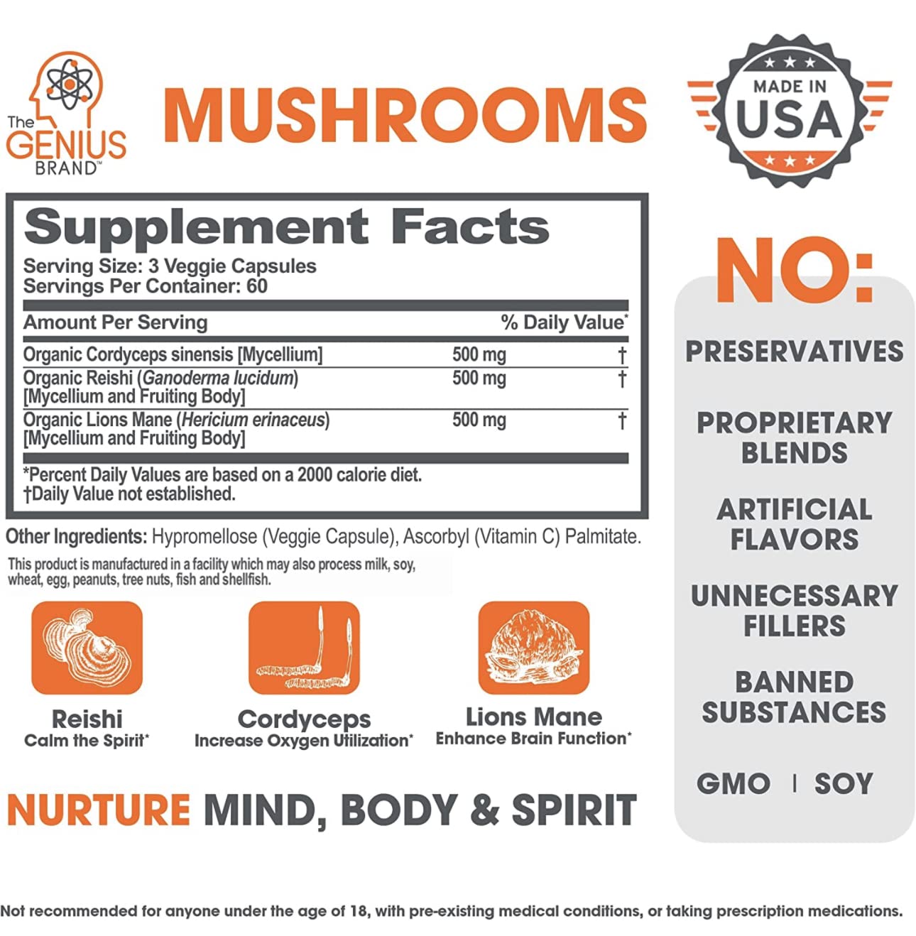 The Genius Brand - Lions Mane, Cordyceps and Reishi- Genius Mushroom The Genius BrandAu supplements