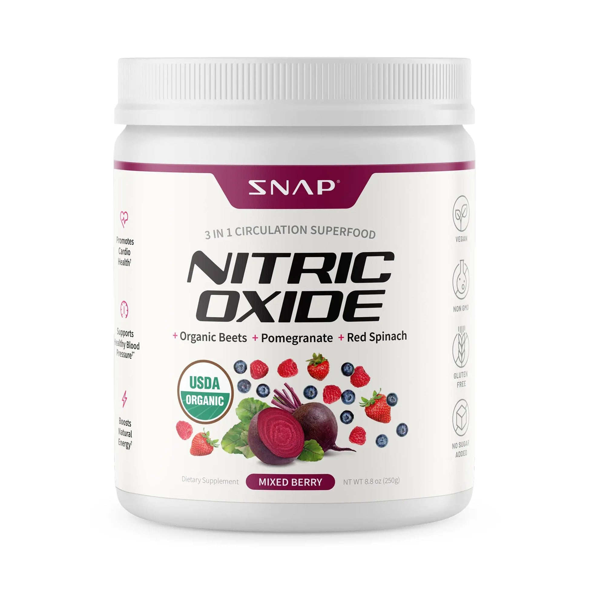 Snap Supplements Organic Beet Root Powder Nitric Oxide Supplement for Men & Women, Red Spinach & Pomegranate, Supports Healthy Energy & Blood Pressure Already in Normal Range, 30 Servings, Mixed Berry Snap SupplementsAu supplements