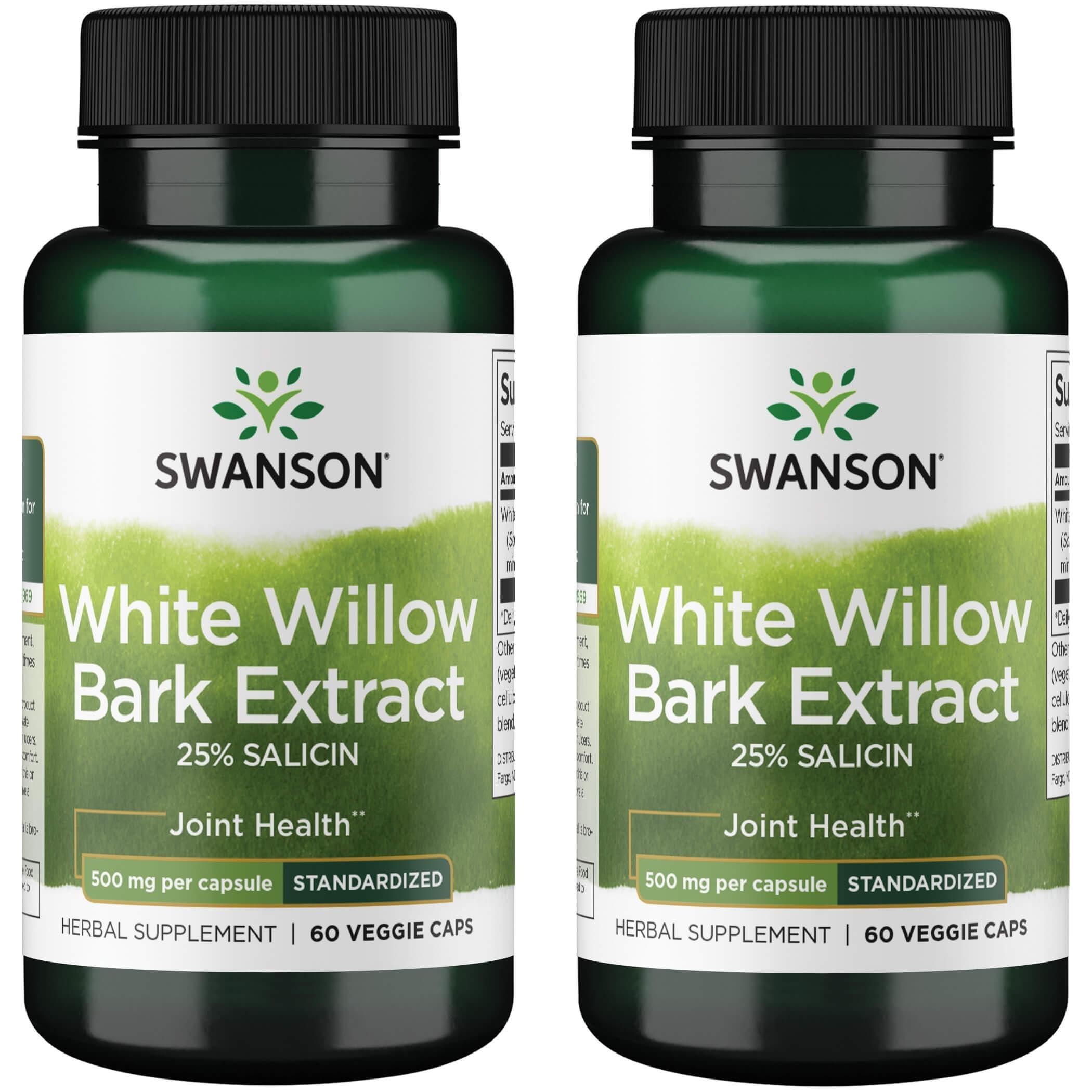 Swanson Maximum Strength White Willow Bark Extract-Promotes Joint Support & Muscle Relief-Standardized to 25% Salicin-Natural Supplement with No Stomach Irritation (60 Veggie Caps, 500mg Each) 2 Pack SwansonAu supplements
