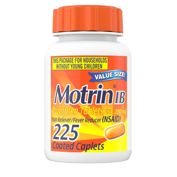 Motrin IB Ibuprofen 200mg Tablets, Ibuprofen Pain & Fever Reliever for Headache, Backache, Muscular Aches, Menstrual Pain & Minor Arthritis Pain, Over-The-Counter NSAID Medicine, 225 ct MotrinAu supplements