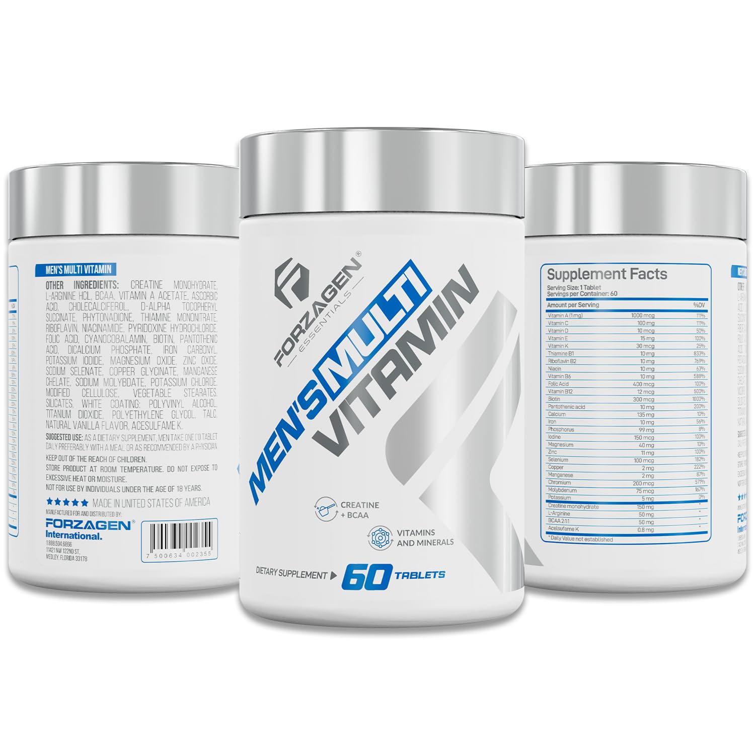 Forzagen Essentials Men's Multivitamin with Creatine and BCAA, Complete Vitamin and Mineral Complex, 60 Tablets ForzagenAu supplements