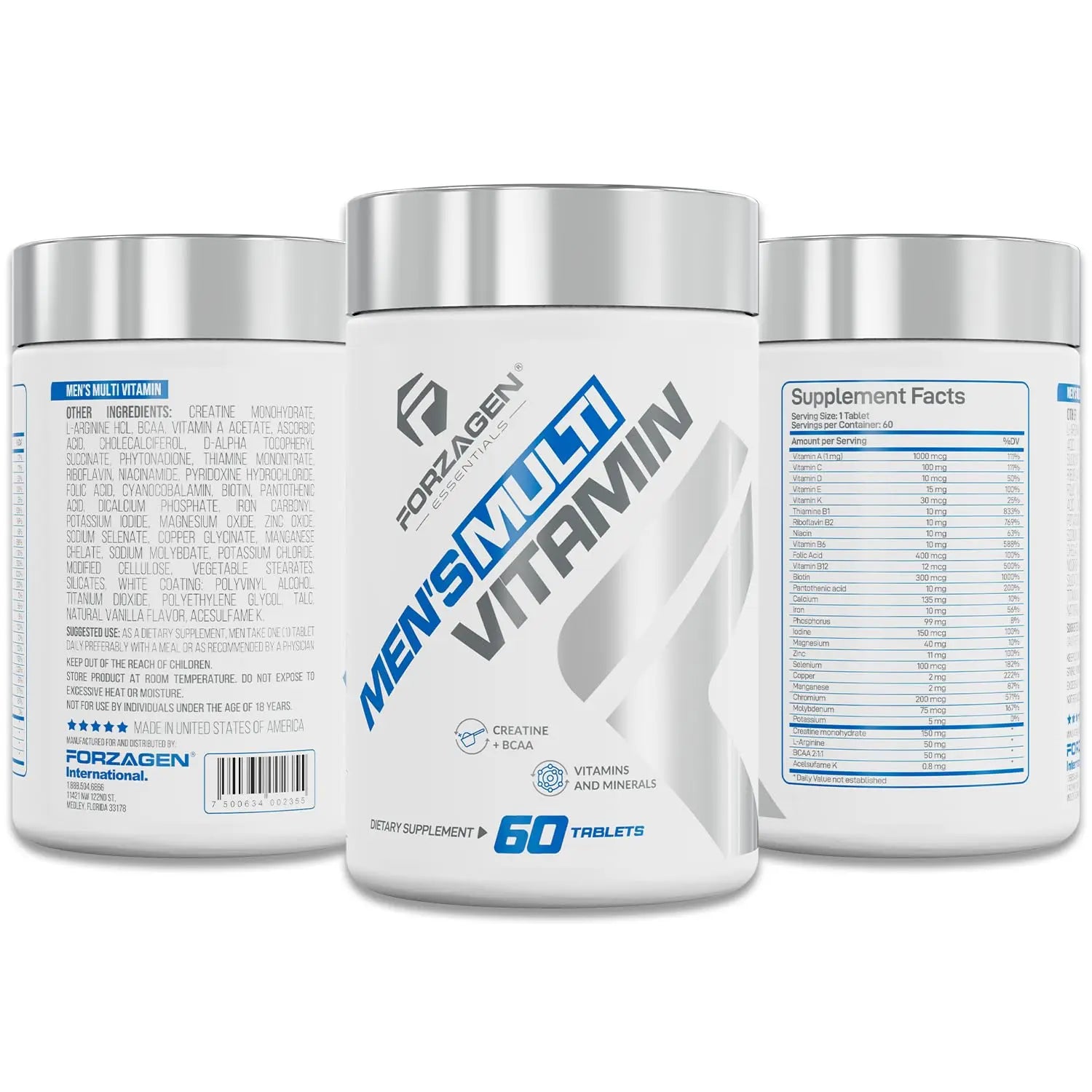 Forzagen Essentials Men's Multivitamin with Creatine and BCAA, Complete Vitamin and Mineral Complex, 60 Tablets Forzagennz supplements