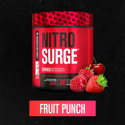 Jacked Factory NITROSURGE Shred Pre Workout Supplement - Energy Booster, Instant Strength Gains, Sharp Focus, Powerful Pumps - Nitric Oxide Booster & PreWorkout Powder - 30Sv, Fruit Punch Jacked FactoryUS supplements