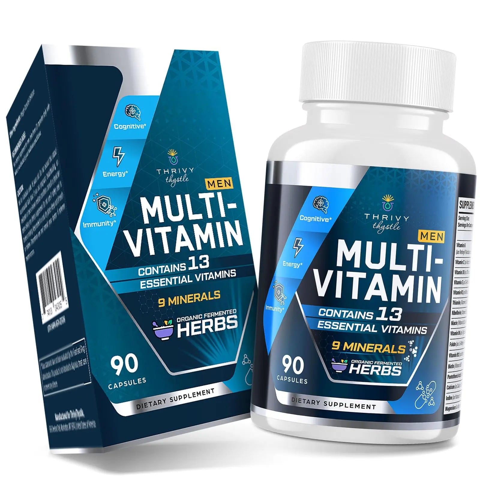 ThrivyThystle Multivitamin for Men 50+ with Methylated B12 & Folate, Omega-3 & CoQ10 – Fermented Herbal Blend, 43 Vitamins & Minerals ThrivyThystleAu supplements