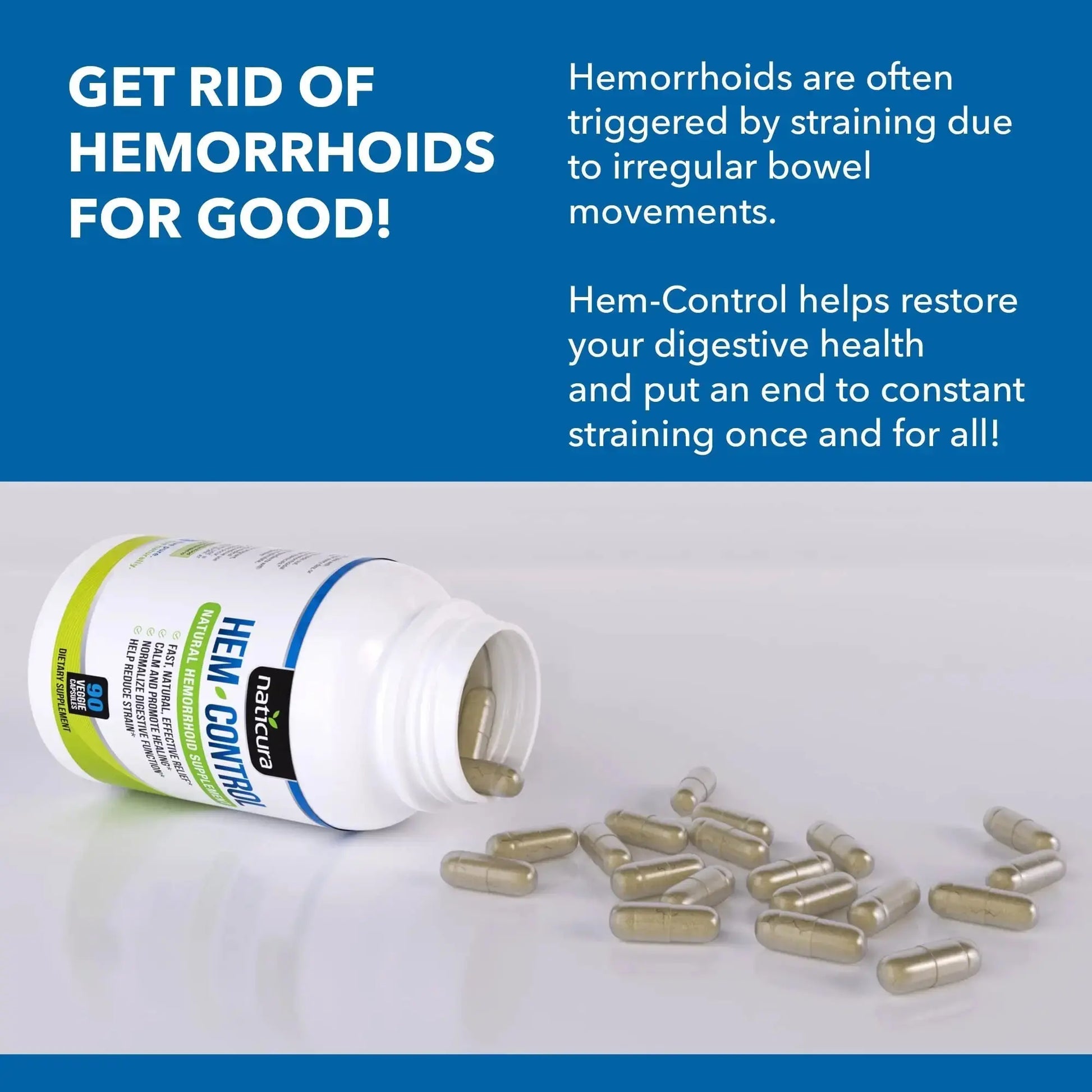 Naticura Hem-Control - Fast Effective Hemorrhoid Treatment Supplement - Powerful Formula to Promote Symptom Relief, Shrinking of Hemorrhoids, Ease Discomfort - 90 Vegan Capsules - Made in USA NaticuraAu supplements
