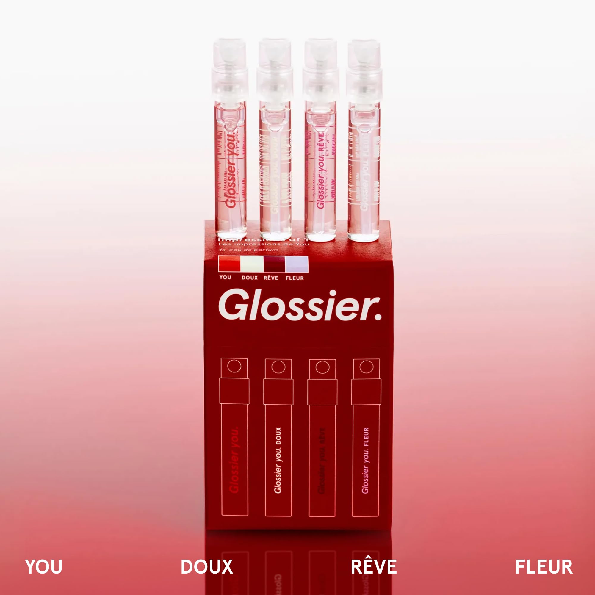 Glossier You Mini Wardrobe Fragrance Set - 4 Unisex Travel Size Eau de Parfum for Women & Men - Skin-Scent Enhancer Perfume Sampler, Smells Different on Everyone - You, Fleur, Doux, Rêve - 1.5ml Each GlossierAu supplements