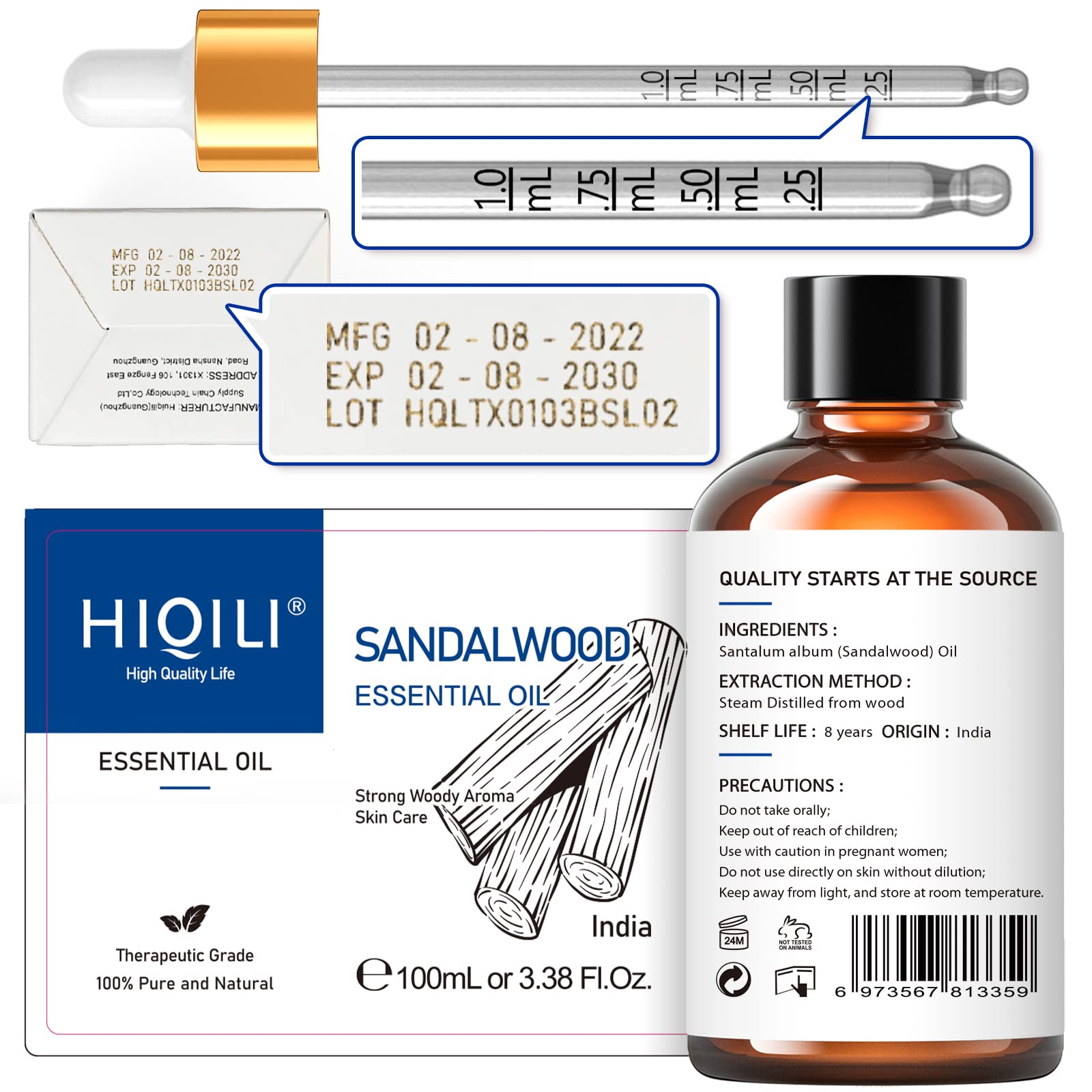 HIQILI Sandalwood Essential Oil and Sweet Orange Essential Oil, 100% Pure Natural for Diffuser - 3.38 Fl Oz HIQILIAu supplements