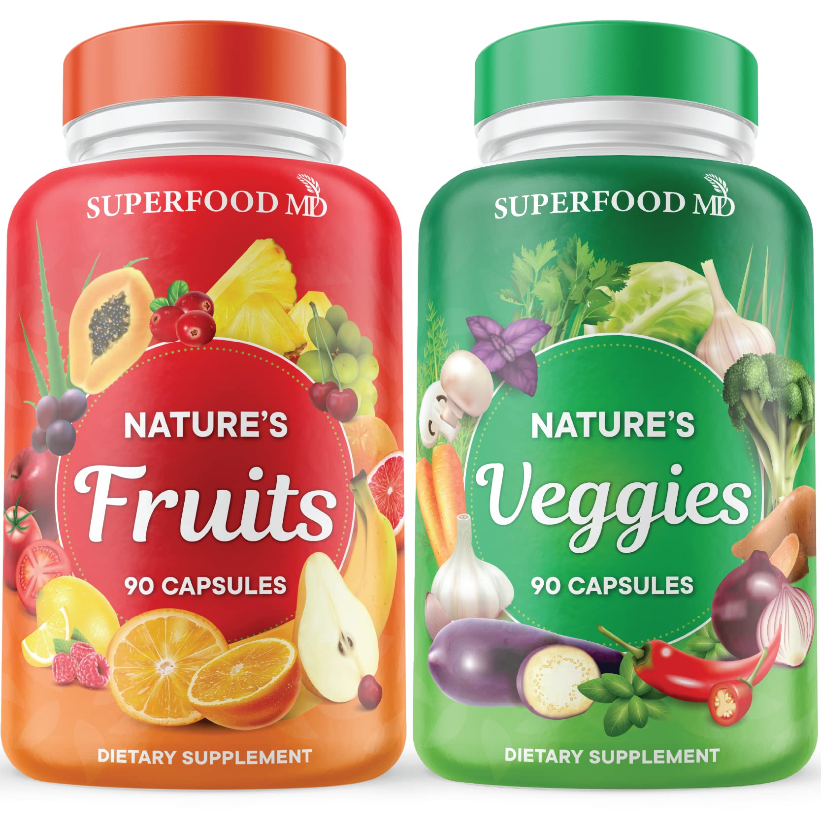 Superfood MD Fruits & Veggies Supplement - Whole Food Natural Superfoods - with Beta Carotene - Soy Free- 90 Count (Pack of 2) Superfood MDAu supplements