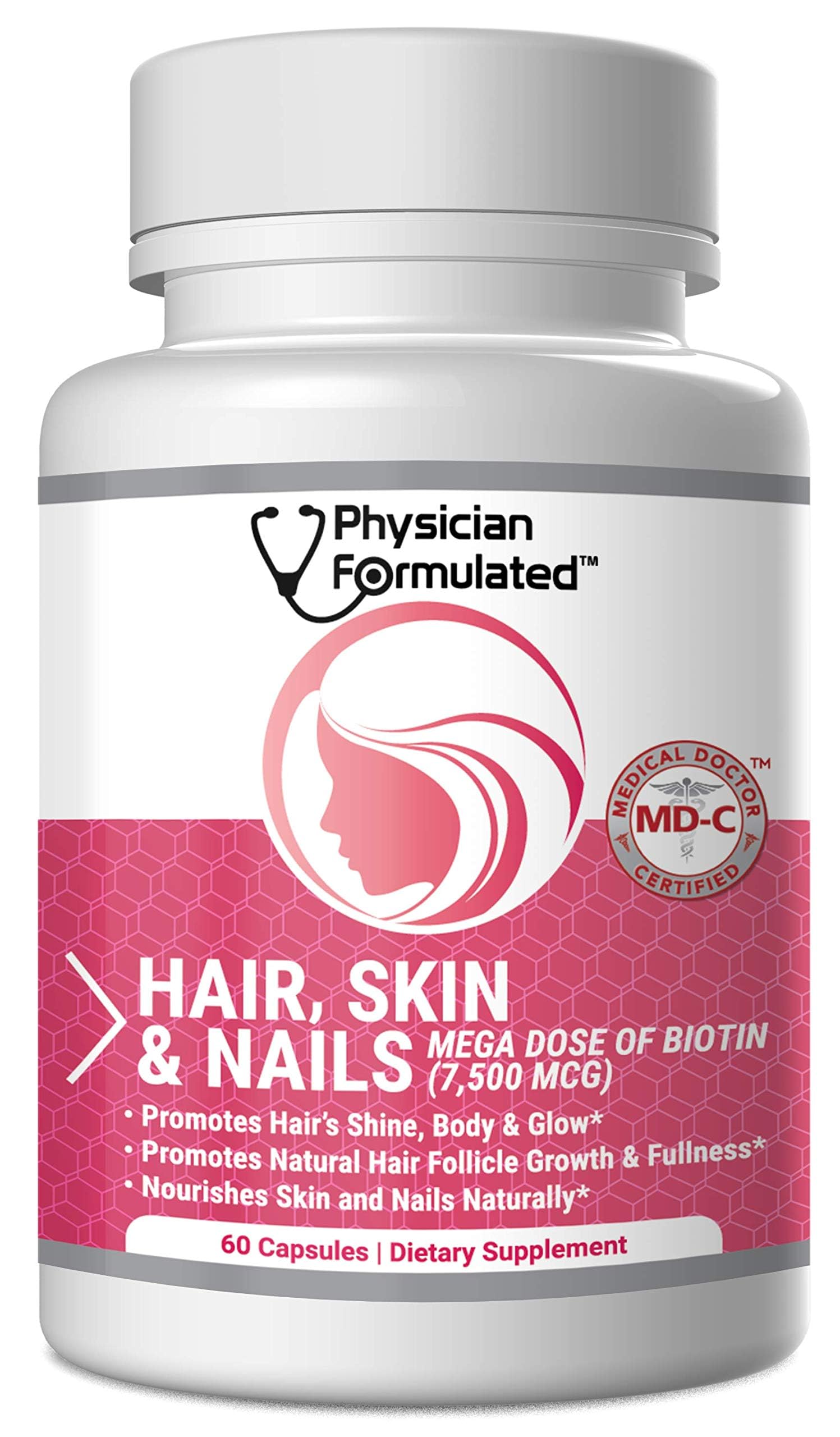 Physician Formulated Healthy Hair Skin and Nails Vitamins for Men and Women - 7500 mcg Biotin, Amino Acids, Collagen and Hyaluronic Acid - 60 Capsules Physician FormulatedAu supplements