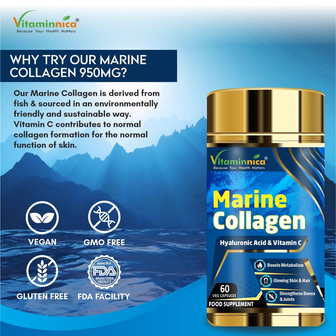 Vitaminnica Marine Collagen Capsules with Hyaluronic Acid & Vitamin C - Skin, Hair, Bones & Joints Vitaminnica Because your Health MattersAu supplements