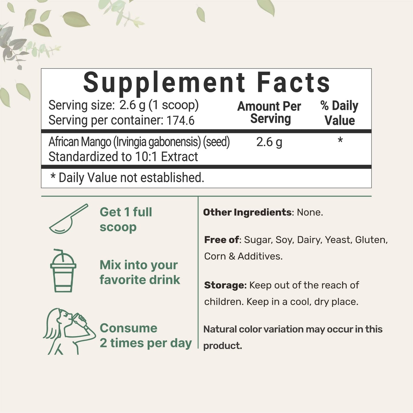 Sustainably Africa Grown, Pure African Mango Powder (Irvingia Gabonensis Powder Micro IngredientsUS supplements