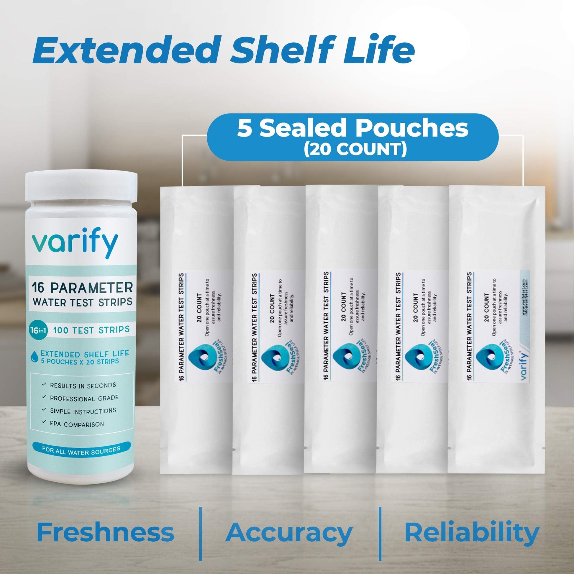Varify 17in1 Complete Drinking Water Test Kit - 100 Strips + 2 Bacteria Tester Kits - Well, Tap, Home, City Water Testing Strip for Lead, Alkaline, Chlorine, Hardness, Iron, Fluoride, Copper & More VARIFYAu supplements