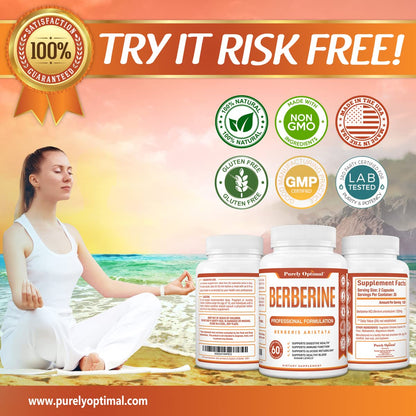 Purely Optimal Premium Berberine Supplement - 1200mg Berberine HCl, Non-GMO Purely OptimalUS supplements