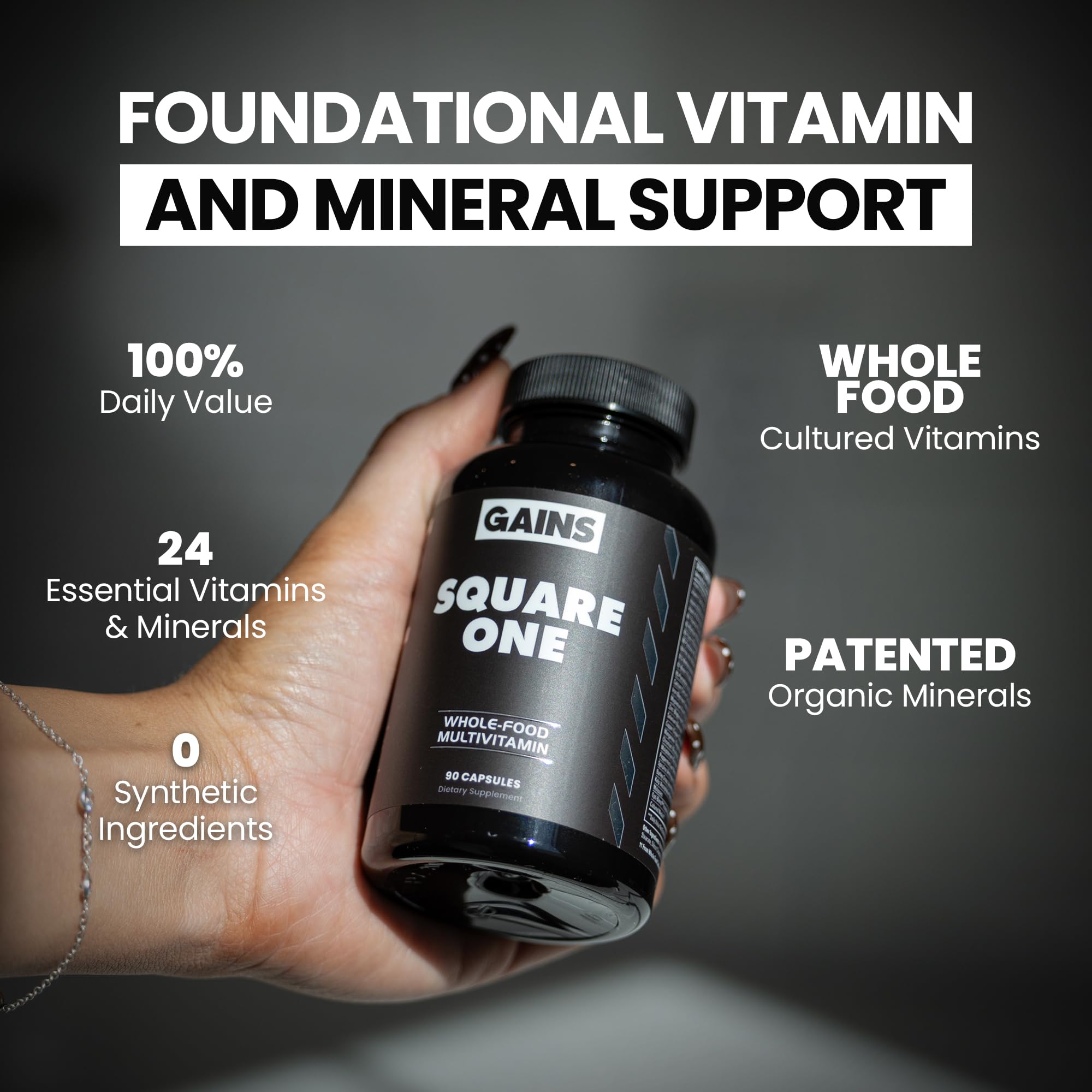 Gains in Bulk Square 1 Multivitamin and Mineral Supplement for Women and Men, Vitamins, Digestive Enzymes and Organic Minerals for Muscle Health, Performance and Immune Support, 90 Capsules GAINS IN BULK GAINSINBULK.COMAu supplements