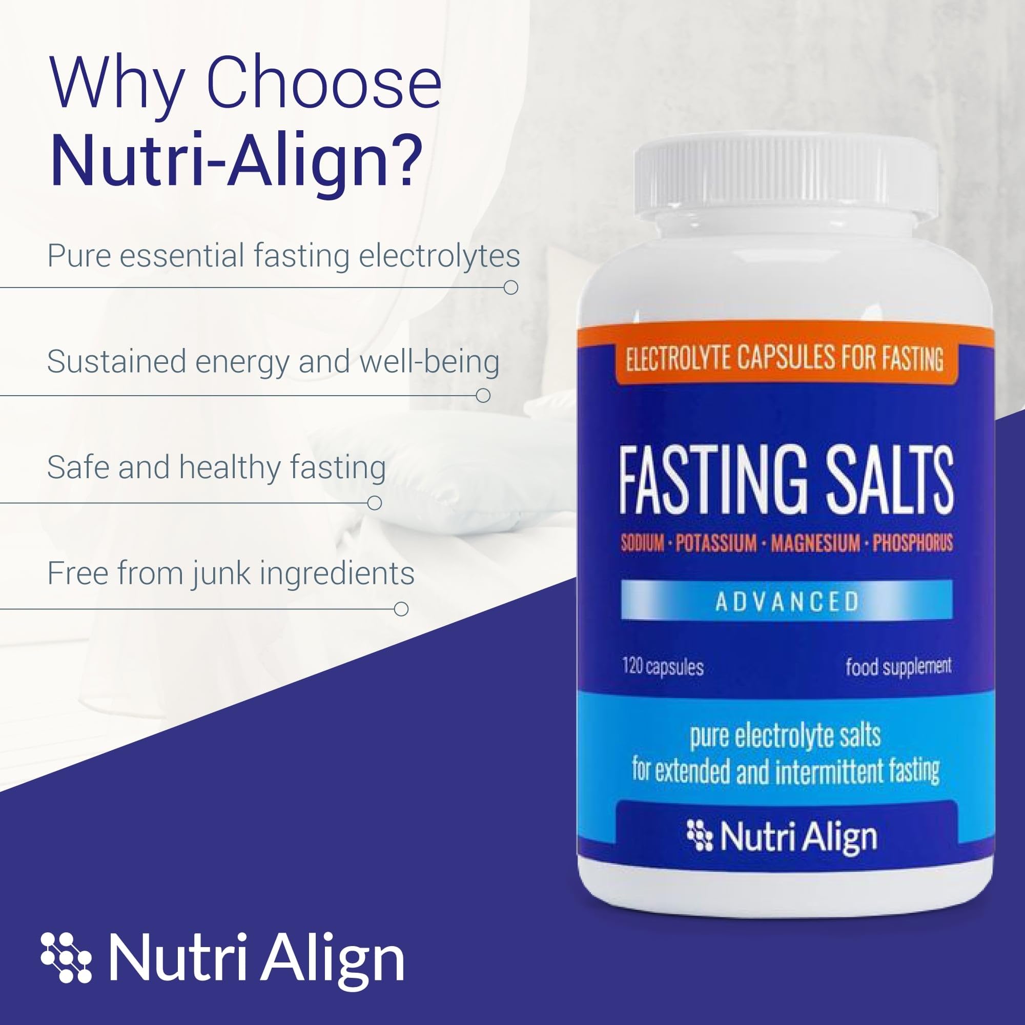 Nutri-Align Fasting Salts Electrolytes Advanced, 120 Capsules | Sodium Potassium Magnesium Phosphorus | Pure Fasting Electrolytes | Sugar Free & Filler Free Nutri-AlignAu supplements