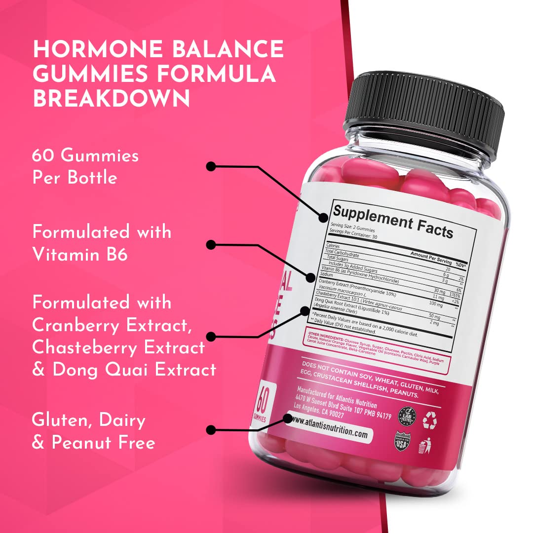 Atlantis Nutrition Hormonal Balance for Women & PMS Relief Gummies - Alleviates Cramps, Bloating, Mood Swings, Hot Flashes & Night Sweats - Cranberry, Dong Quai & Chasteberry Menstrual Cramp Relief Atlantis NutritionAu supplements