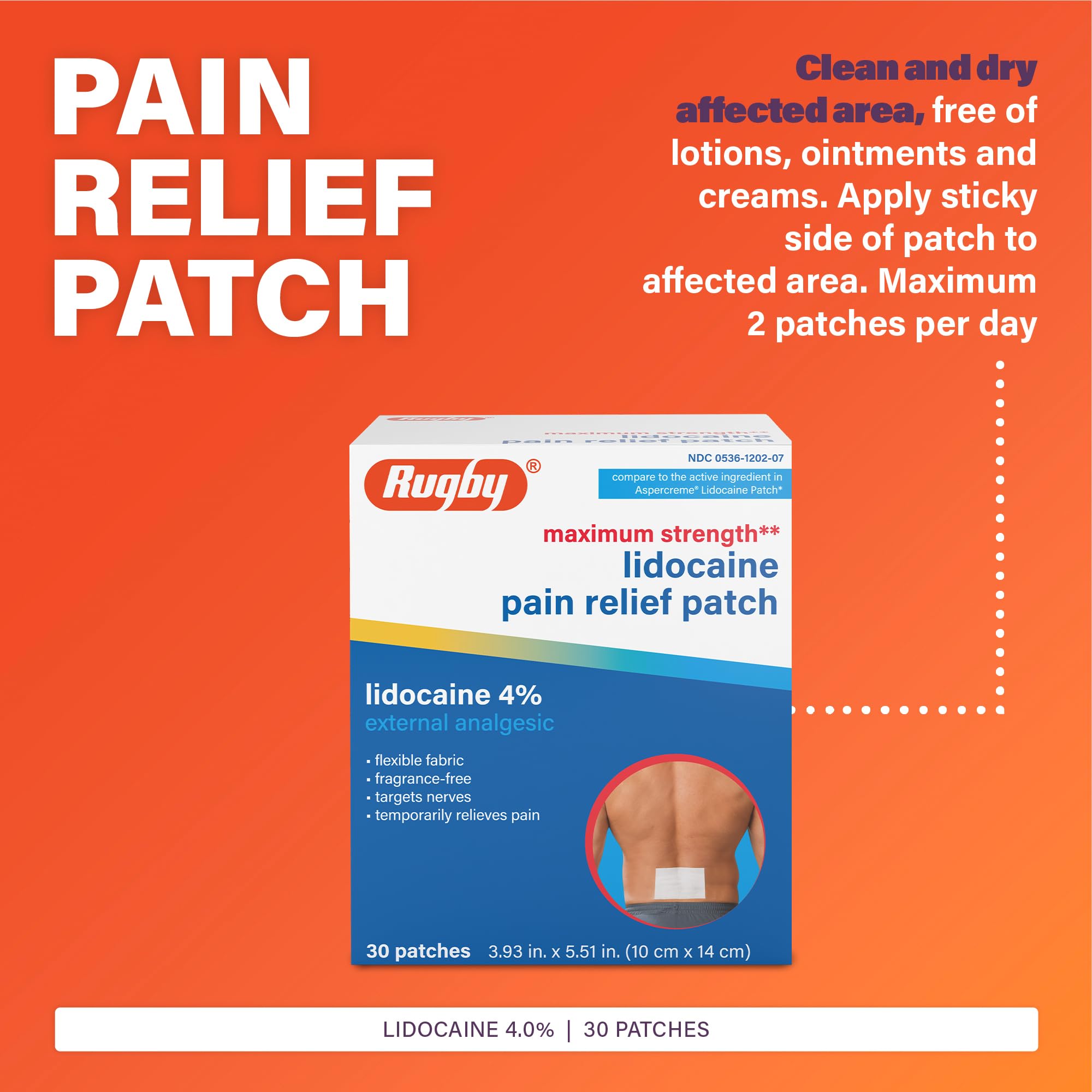 Rugby Maximum Strength Lidocaine Pain Relief Patch - 4% Lidocaine - Topical Anesthetic - Unscented - 30 Patches (1 Pack) RUGBY LABORATORIESAu supplements