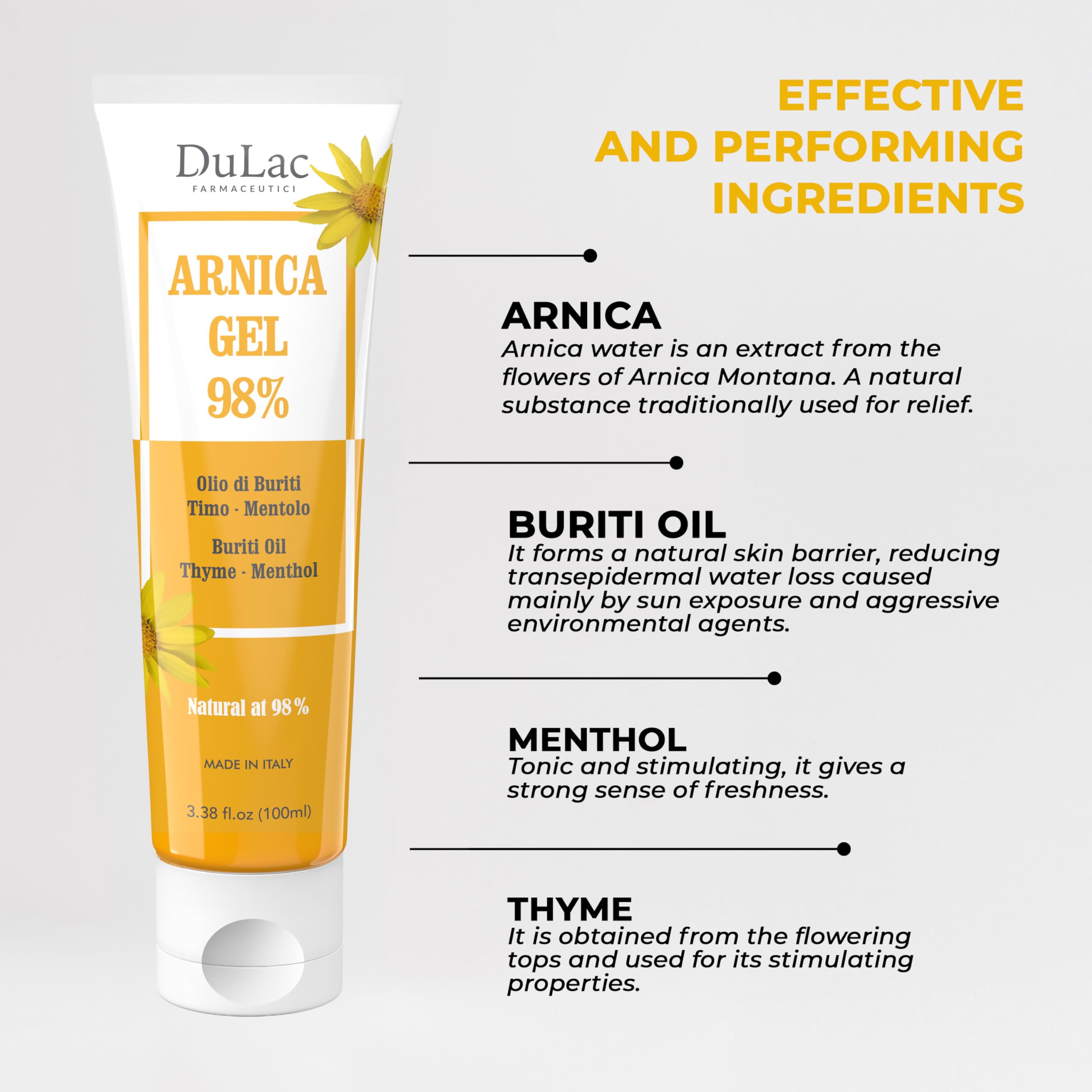Dulac Arnica Body Massage Gel – Water-Based Cosmetic Massage Gel with Arnica Montana, Fast-Absorbing Lightweight Texture, Non-Greasy Feel, Dermatologically Tested, 3.38 Fl Oz DULÀC FARMACEUTICI 1982Au supplements