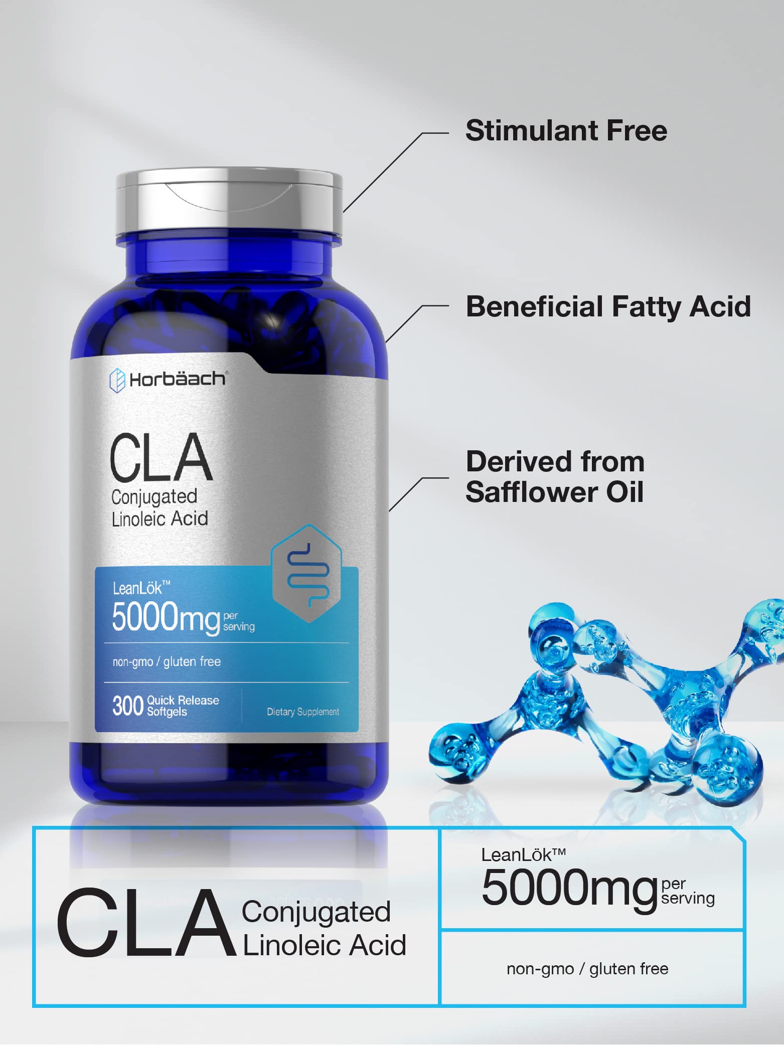CLA Supplement | 300 Softgel Pills | Maximum Potency | Conjugated Lineolic Acid from HorbäachAu supplements