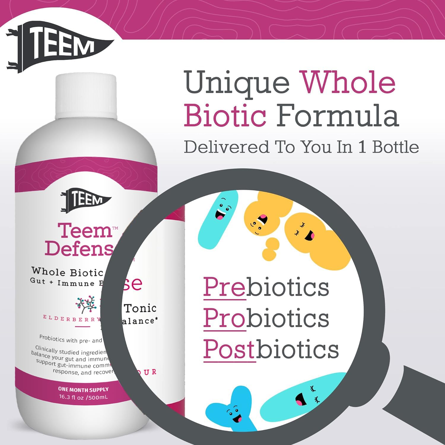 Teem Defense Liquid Probiotic with Elderberry, Whole Biotic Tonic for Digestion & Immunity, Prebiotic Probiotic & Postbiotic Supplement for Kids and Adults, 30 Day Supply – 16.3 Fl.Oz TeemAu supplements