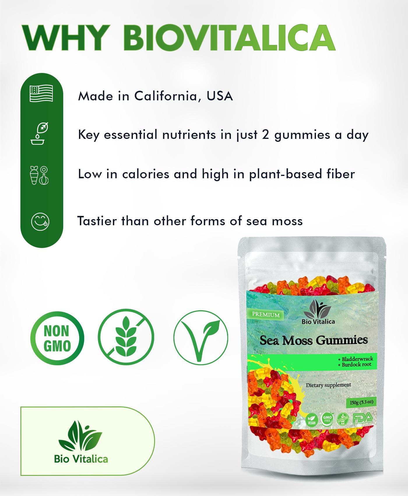 BIO VITALICA Sea Moss Gummies – with Bladderwrack & Burdock Root – Wildcrafted Gel + Powder – Vegan, Keto, Non-GMO, Gluten-Free – Fruity Mineral-Rich Gummies – 50 Count (3 Pack) BIO VITALICAAu supplements