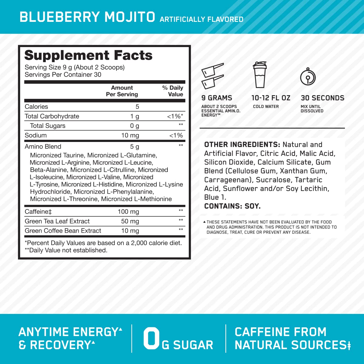 Optimum Nutrition Amino Energy - Pre Workout with Green Tea, BCAA, Amino Acids Optimum NutritionUS supplements