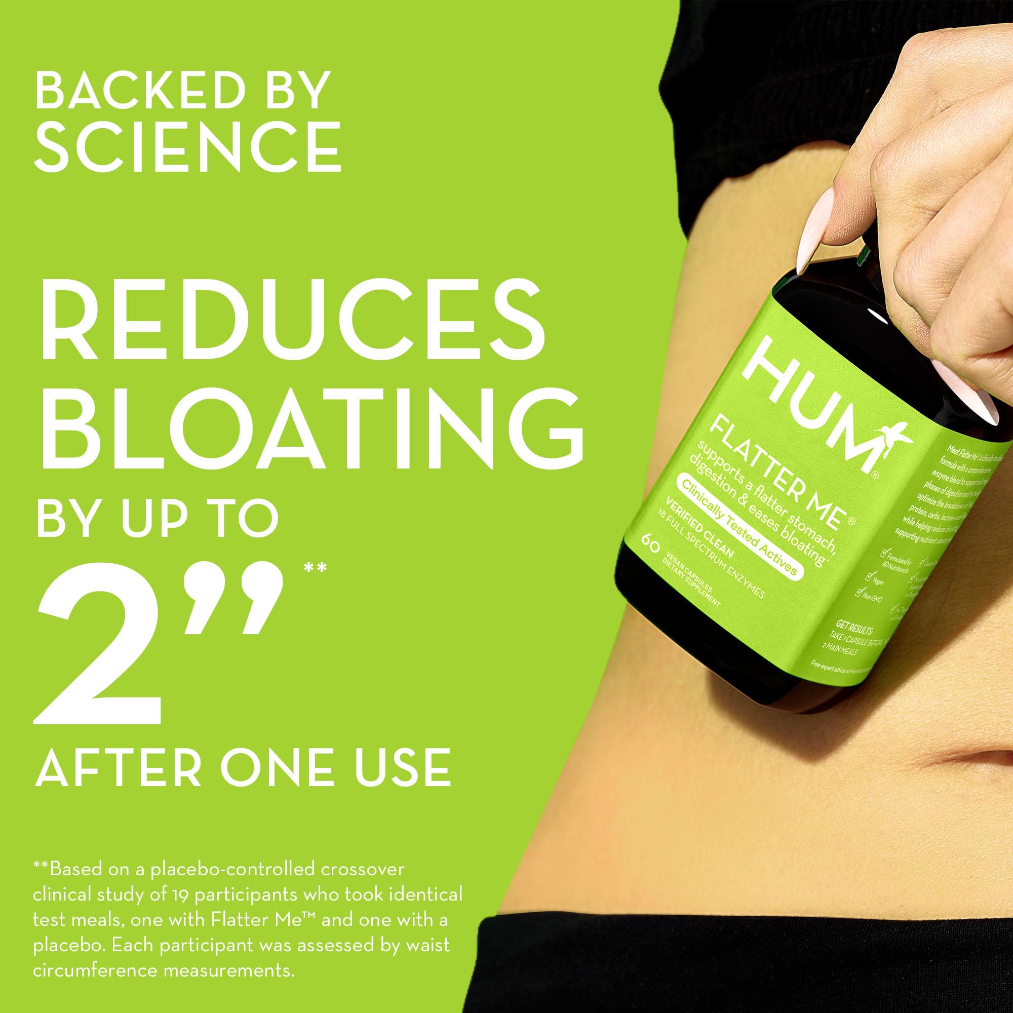 HUM Flatter Me Supplement for Daily Bloating - 18 Full Spectrum Digestive HUMUS supplements